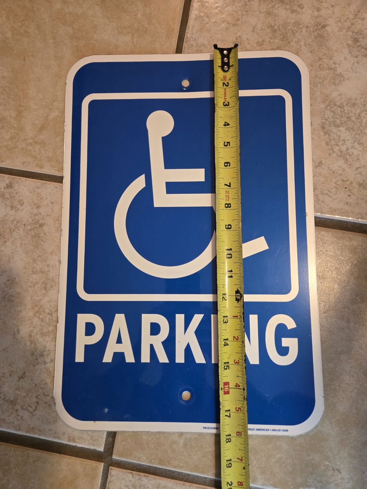 GREAT AMERICAN Handicap Parking Metal Sign 12&Prime; x 18&Prime; 2 Pre Drilled Holes Glossy
