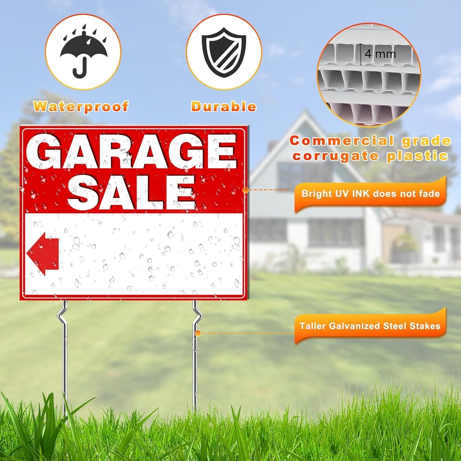 Garage Sale Signs 3 Pack 17×13 Inch Double Sided Corrugated Plastic Yard Sign…
