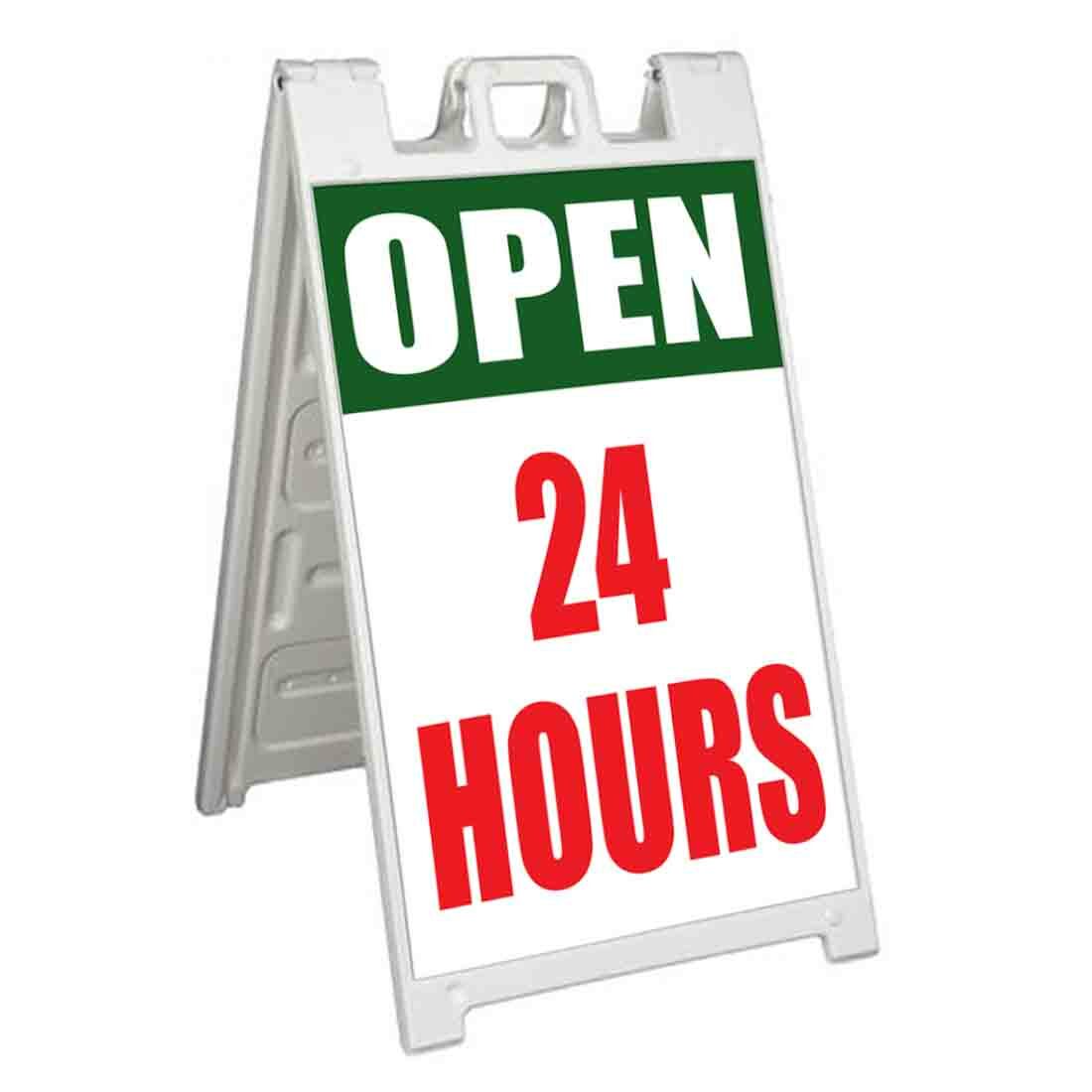 OPEN 24 HOURS Signicade 24×36 Aframe Sidewalk Sign Banner Decal DAY AND NIGHT
