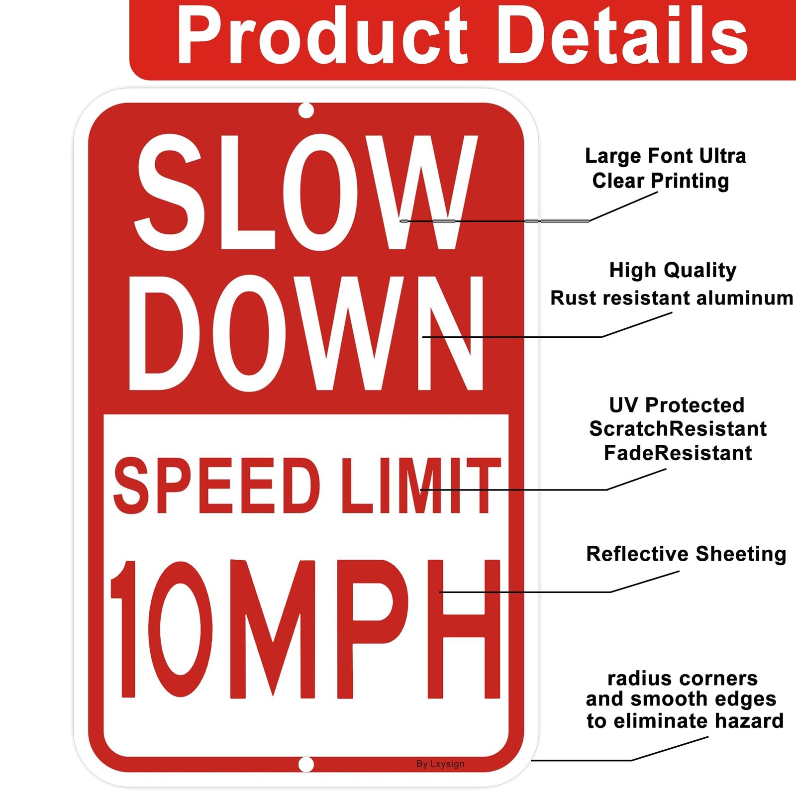 Slow Down Sign, Speed Limit 10 MPH Sign, 18×12 Inches Reflective Aluminum Sig…