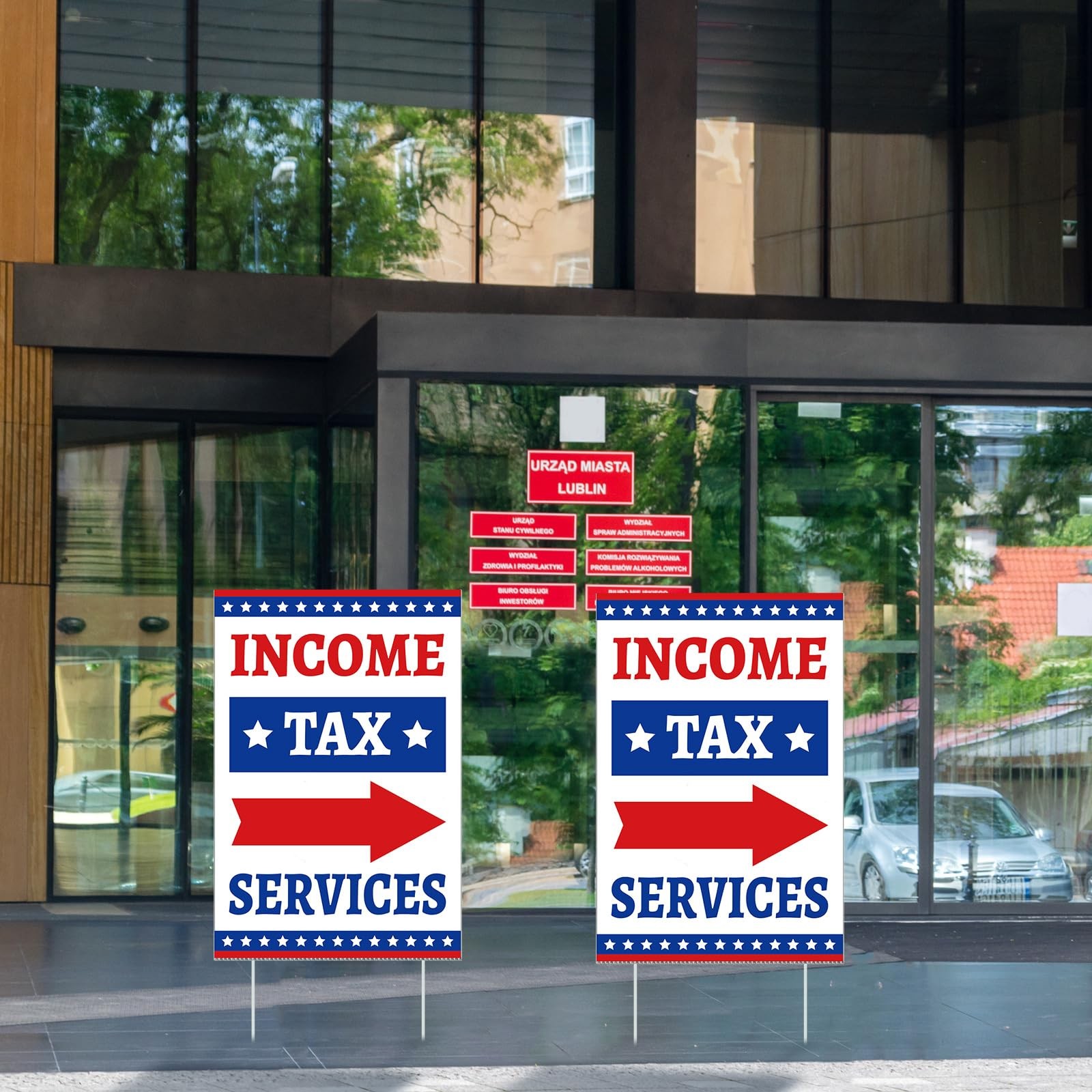 2 Pcs Income Tax Directional Arrow Sandwich Board 18&Prime; x 12&Prime; Red & Blue on Whi…