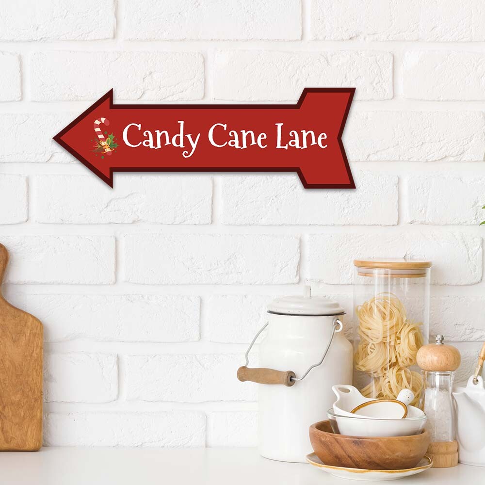 Arrow Shape Plus Candy Cane Lane 12×4&Prime; Wall or Door Sign