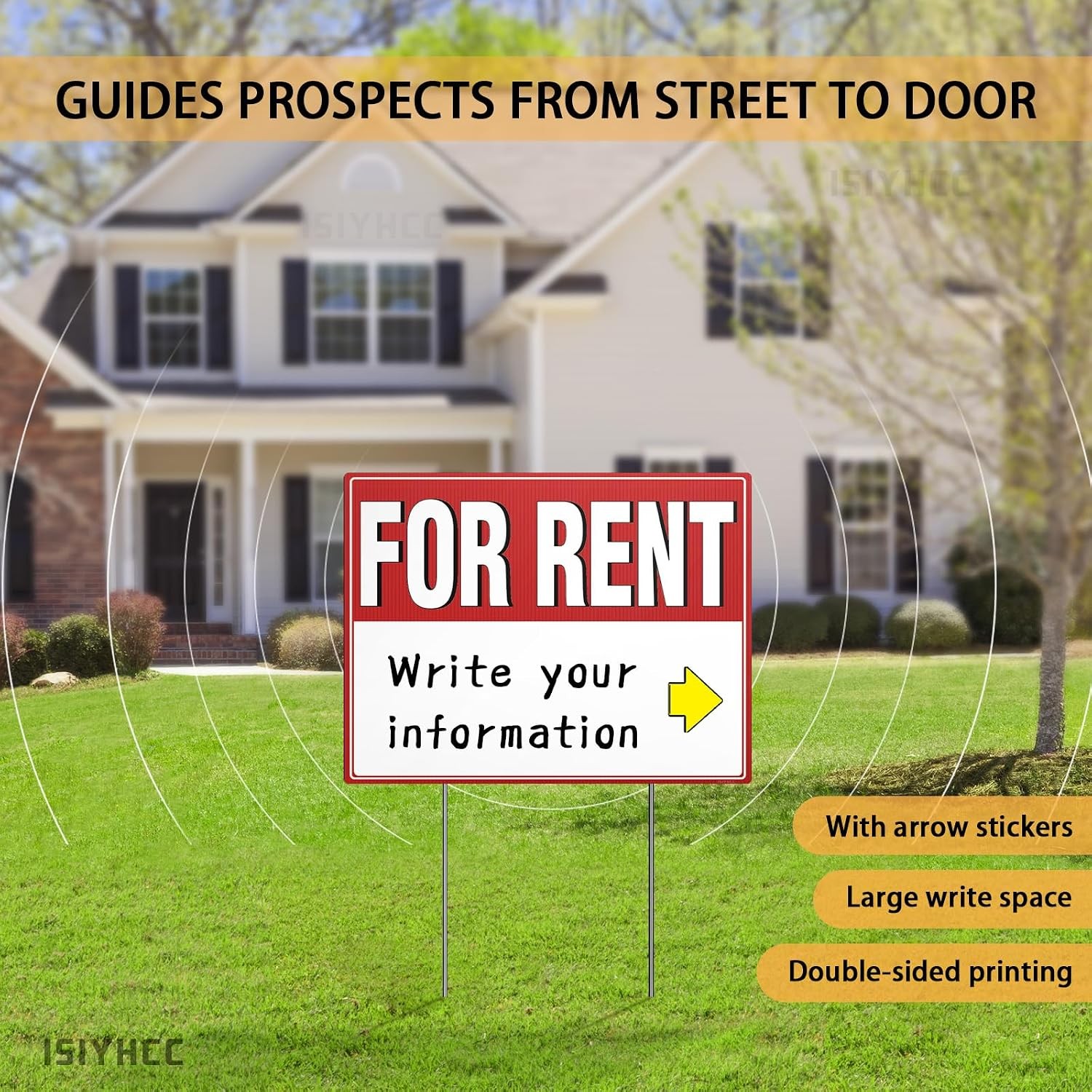 2 Pack For Rent Sign with Stakes, 17×13&Prime; Double-Sided Yard Sign – Extra Large Wr