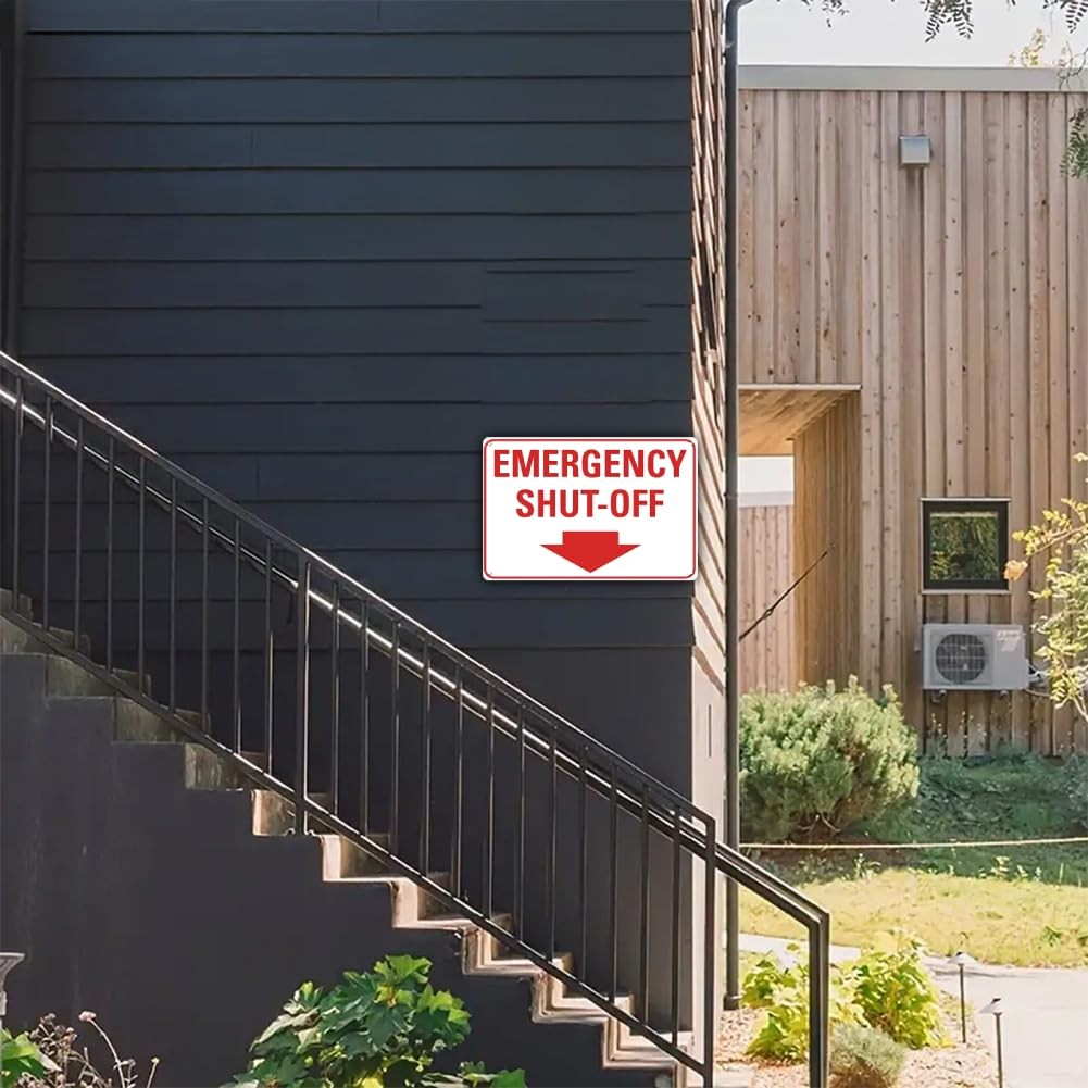 Emergency Shut-Off Sign With Down Arrow – 12 x 8 inch Metal Aaluminum Emergen…