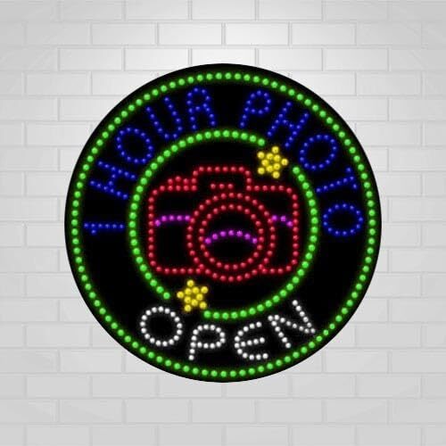 LED Open 1 Hour Photo Sign for Retail Displays | Light Up Sign | 26&Prime;H x 26&Prime;W