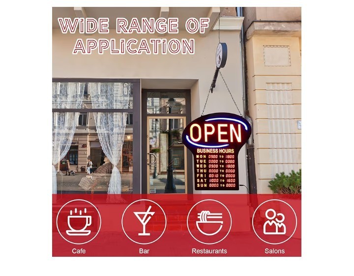LED Open Sign for Business with Programmable Store Hours – 24×17&Prime; Large Electron
