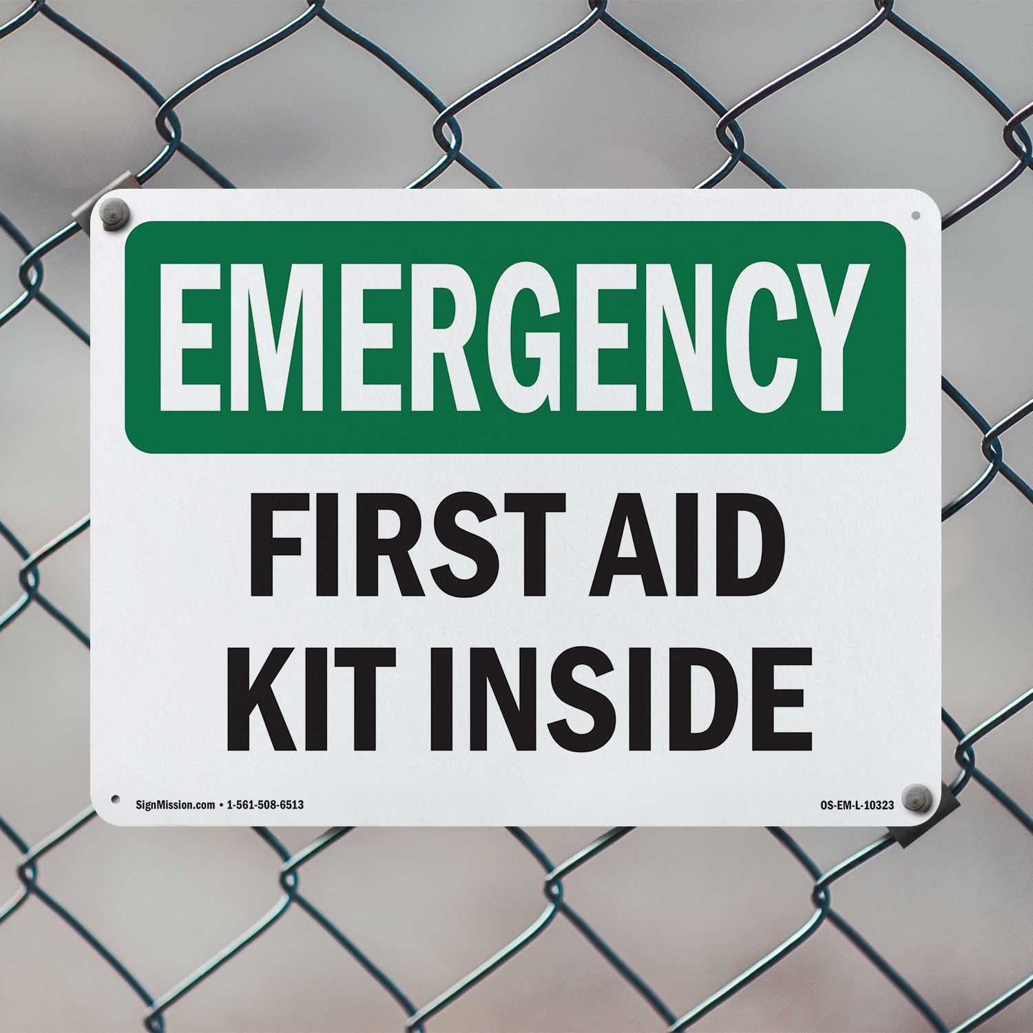 First Aid Kit Inside OSHA Emergency Sign Metal, Plastic, Or Decal – 5 or 10 Pack