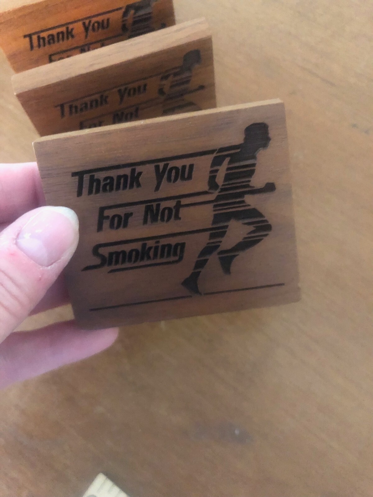 Vintage set of 3 Thank You For Not Smoking laser craft wooden
