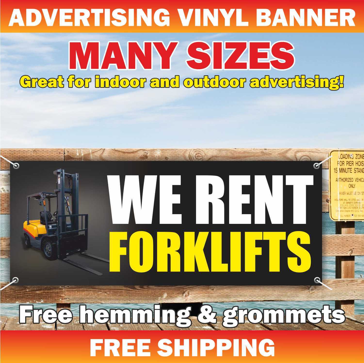 WE RENT FORKLIFTS Advertising Banner Vinyl Mesh Sign Tools warehouse load shop