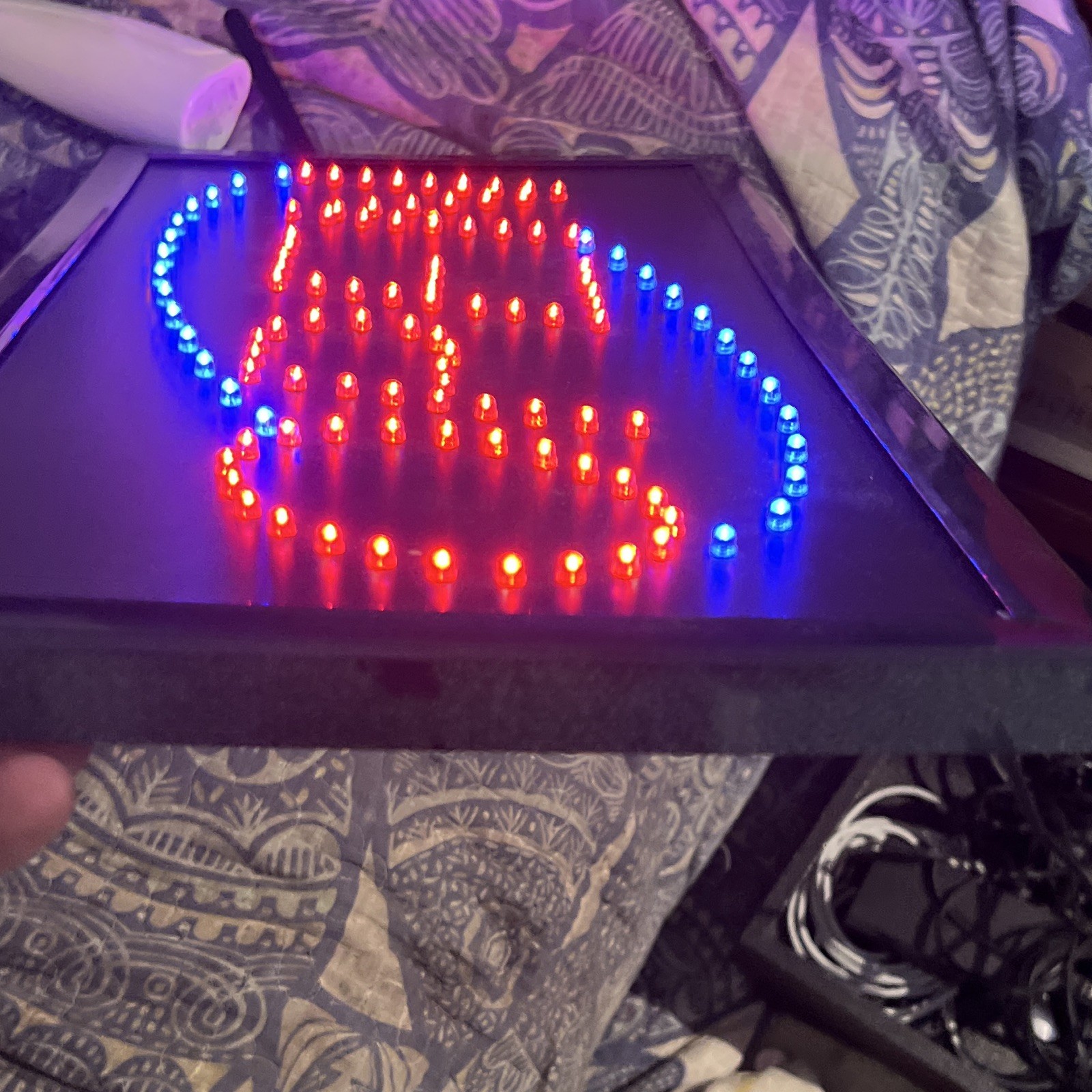 LED Double-Sided OPEN Illuminated Sign Red Letters Blue Border Black Frame