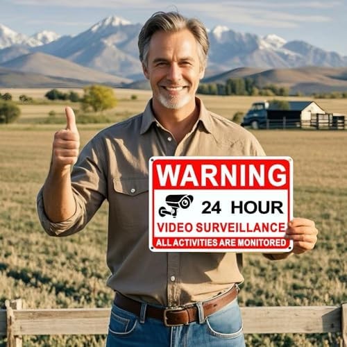 4 Pack Video Surveillance Signs, 24hr Monitoring No Trespassing Camera Sign | 8x