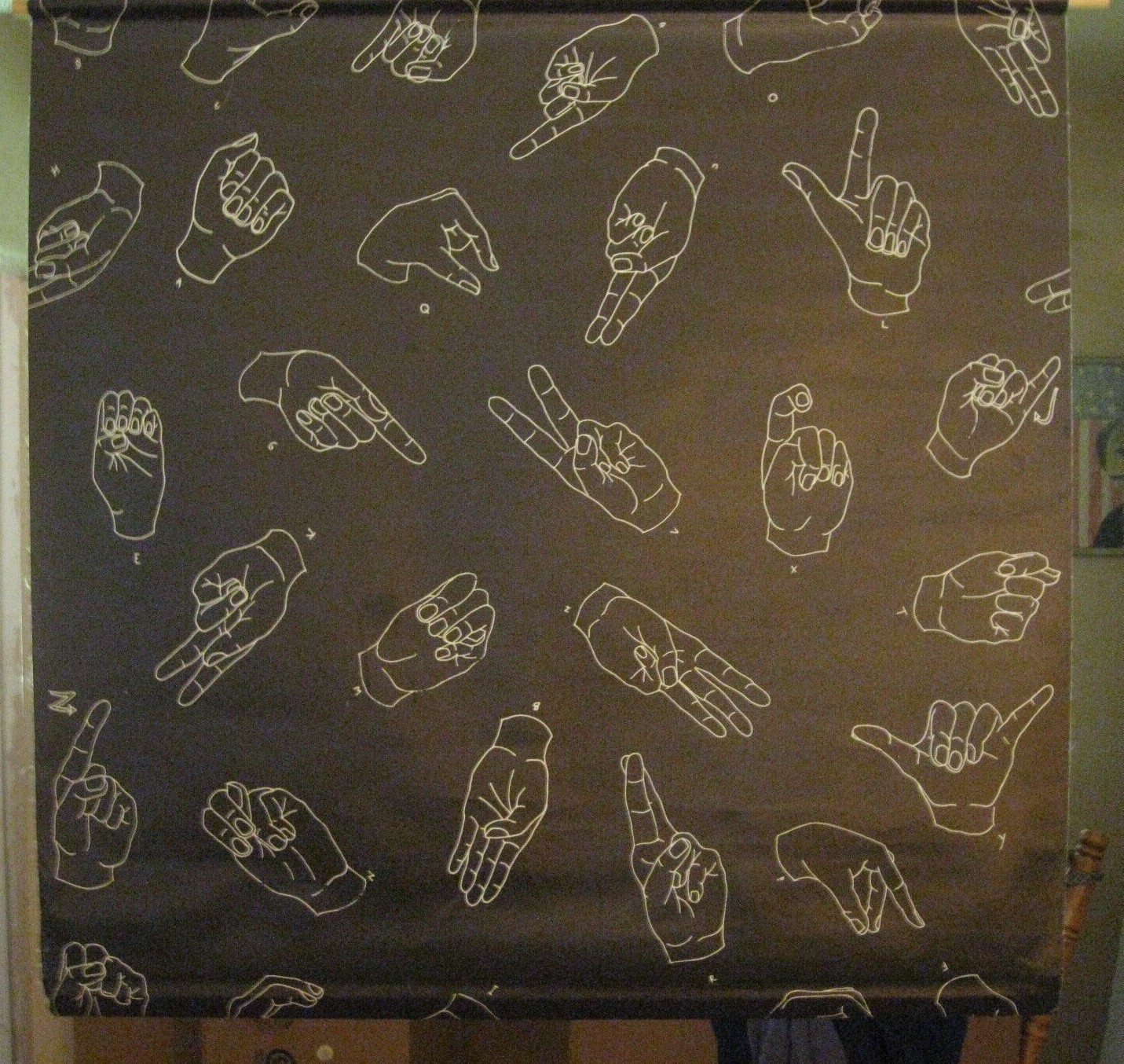 Vintage Hanging Canvas w/Sign Language Alphabet / Classroom Hanging / 40&prime; x 40&prime;