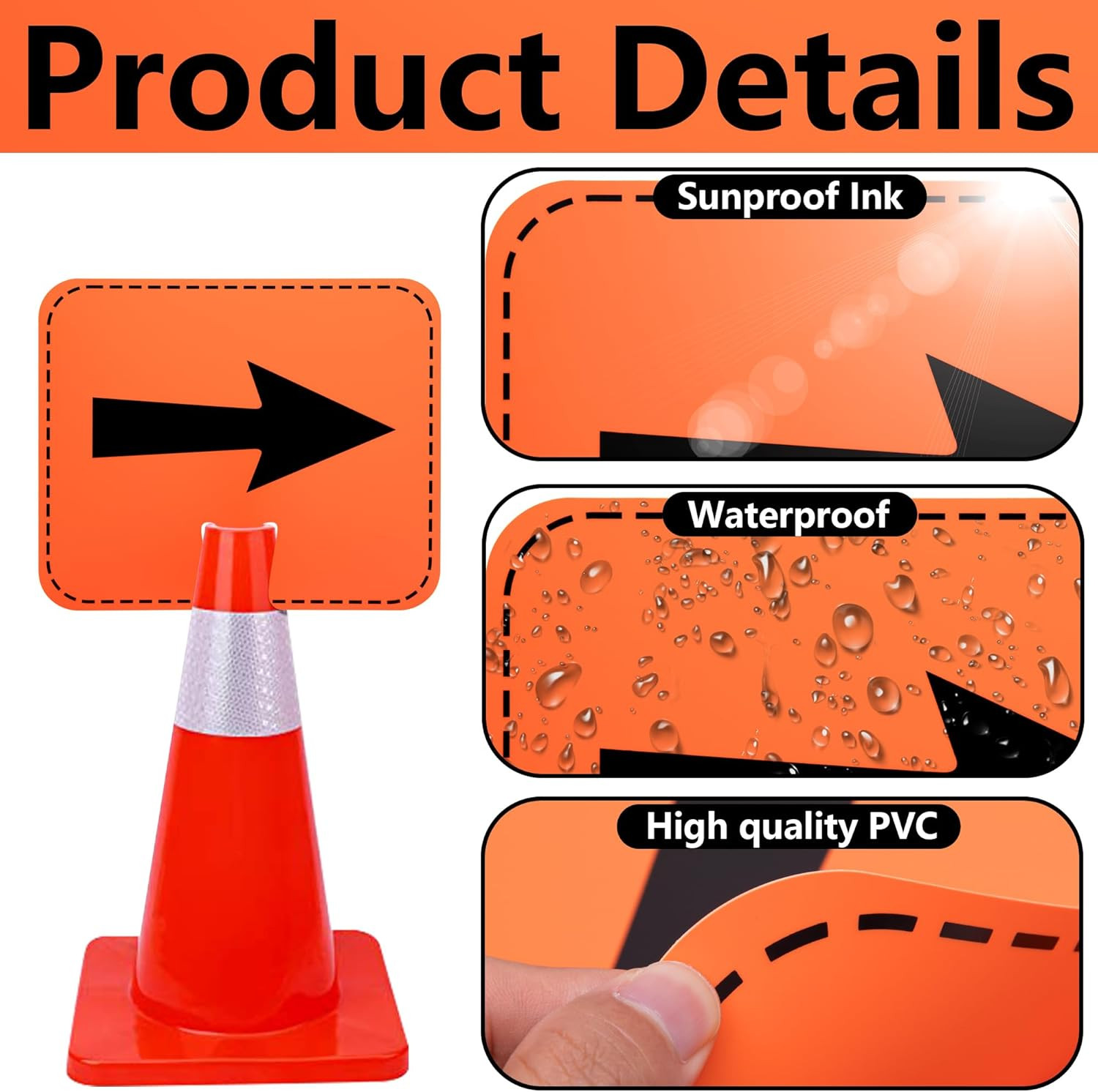 8 Pcs Traffic Cone Arrow Signs, 12.5&Prime; x 10.4&Prime; Reversible Directional Cone Top…