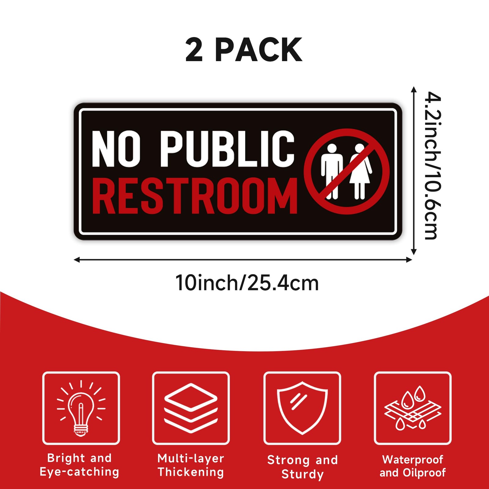 2PCS No Public Restroom Signs 10×4.1 Self Adhesive Vinyl Stickers for Business