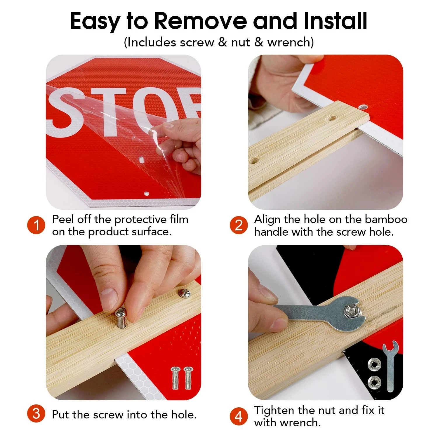 Stop Slow Sign with 13 x 13, Red – 2 Pack- 13&Prime; x Bamboo Handle