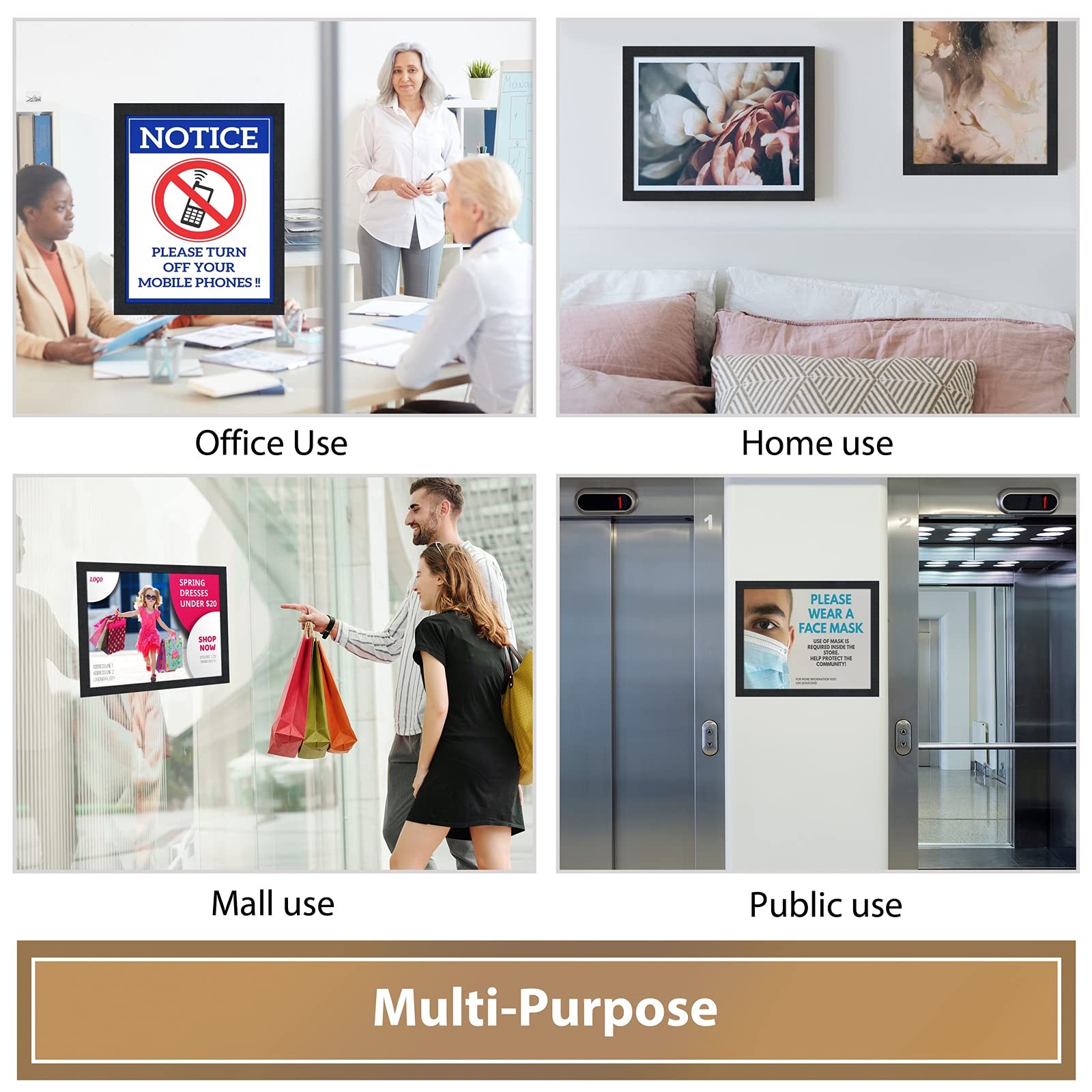PUJIANG 8.5&Prime;x 11&Prime;Magnetic Sign Holder, Double Sided 10Packs 8.5&Prime;x11&Prime;, Black