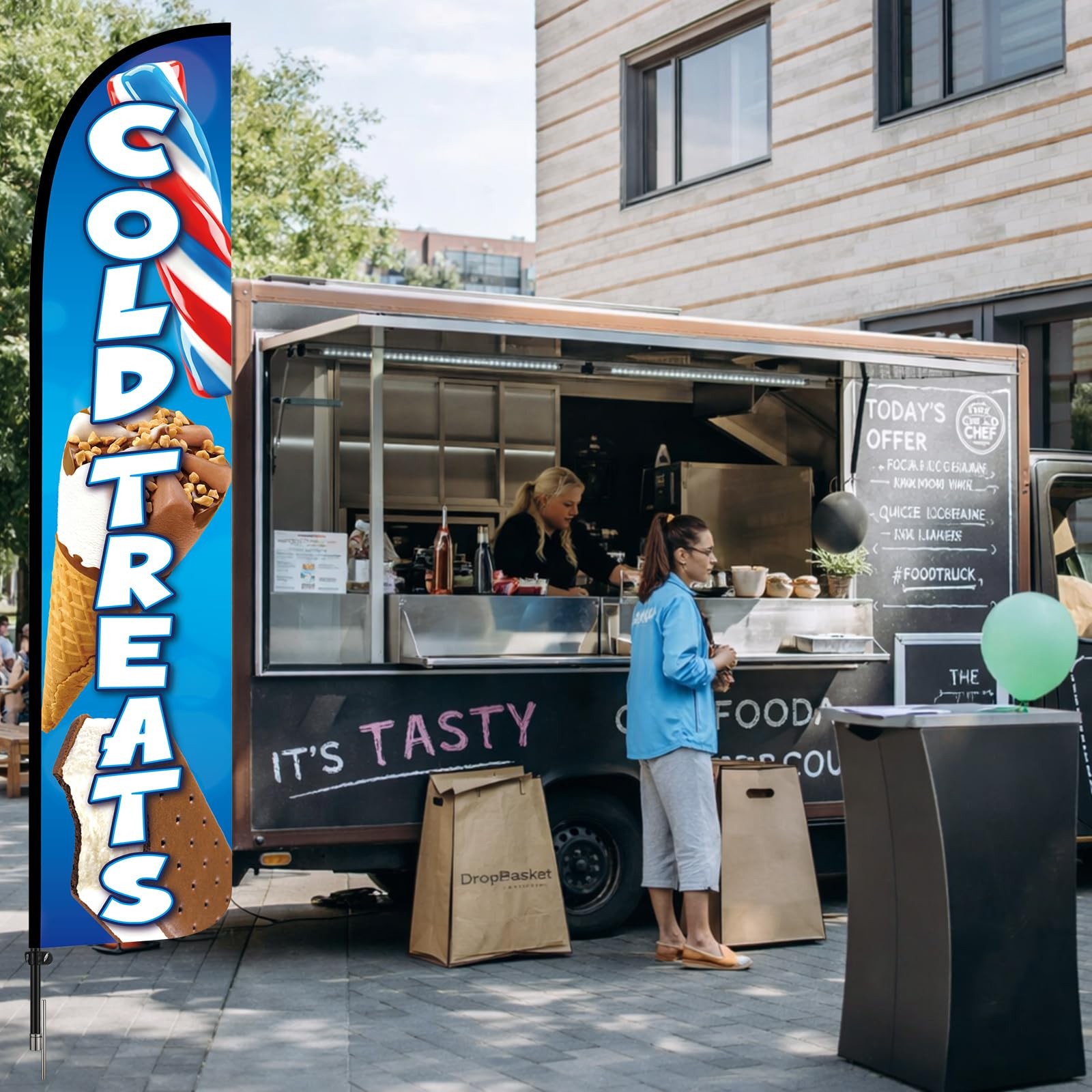 15 ft Cold Treats Ice Cream Windless Feather Banner Flag Kit Cold Treats Adve…