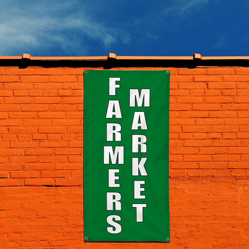 Vertical Vinyl Banner Multiple Sizes Farmer&rsquo;s Market Green Advertisement Outdoor