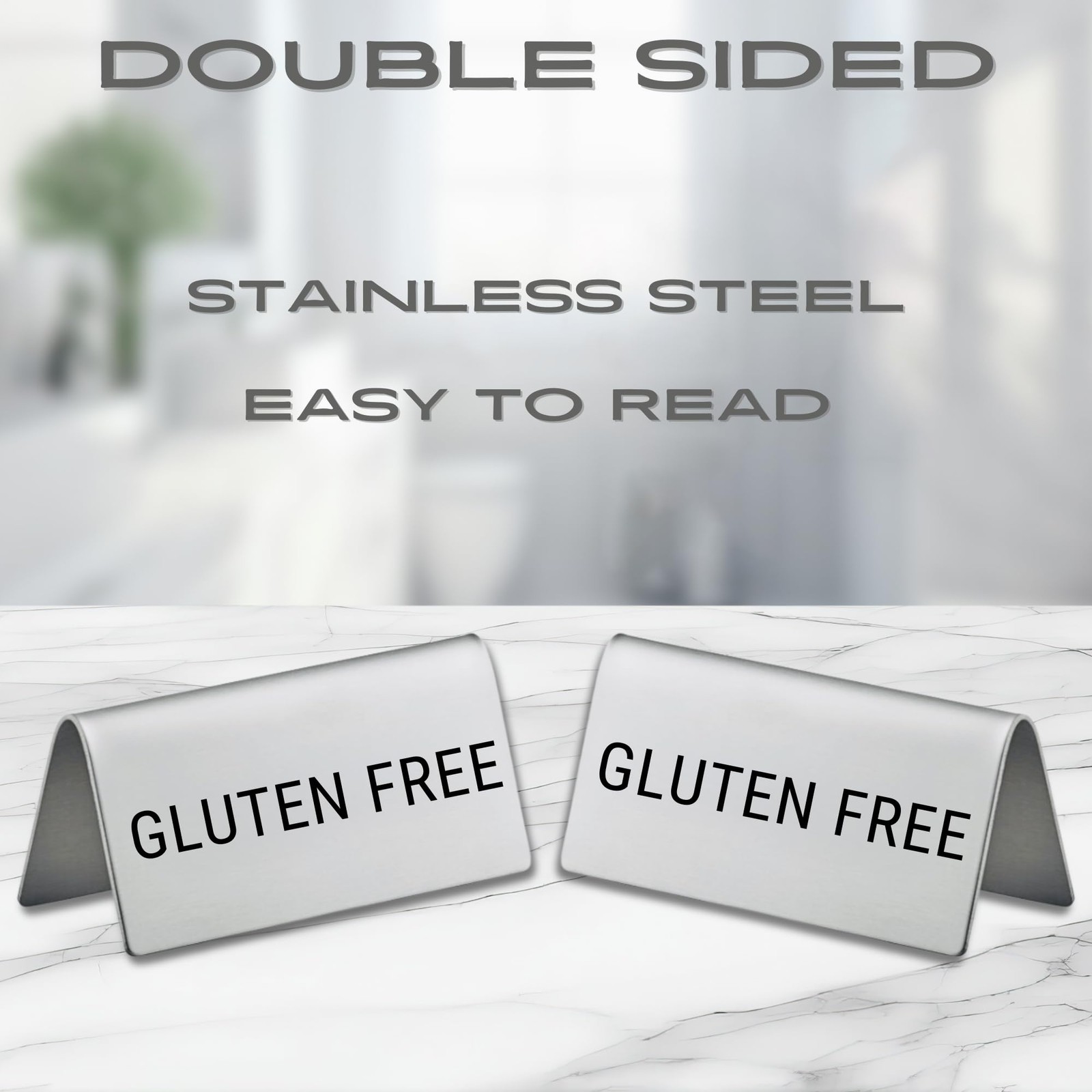 Gluten Free Stainless Steel Metal Table Tent Sign – 3&Prime; x 1-1/2&Prime; – Table Top S…