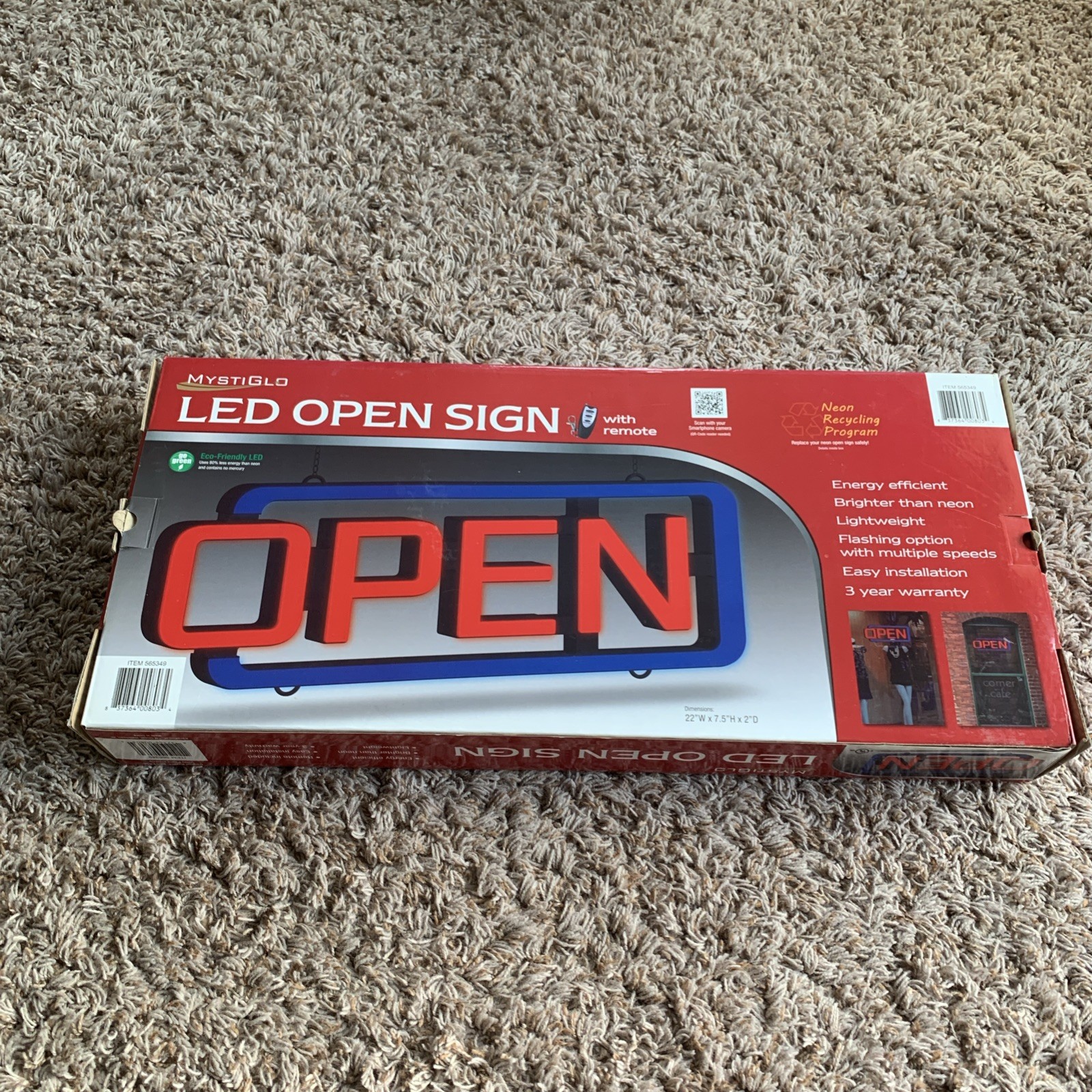 Mystiglo AC-01-RC LED OPEN Sign Red/Blue 22W X 7.5H X 2D Used