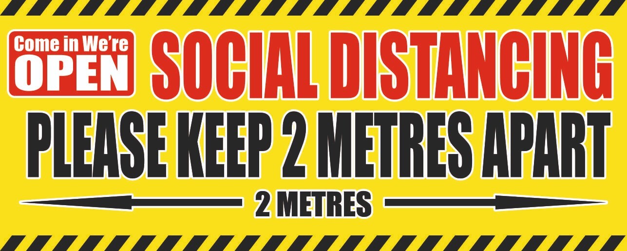 NOW OPEN SOCIAL DISTANCING PLEASE KEEP 2 METRES Advertising Banner Vinyl Sign