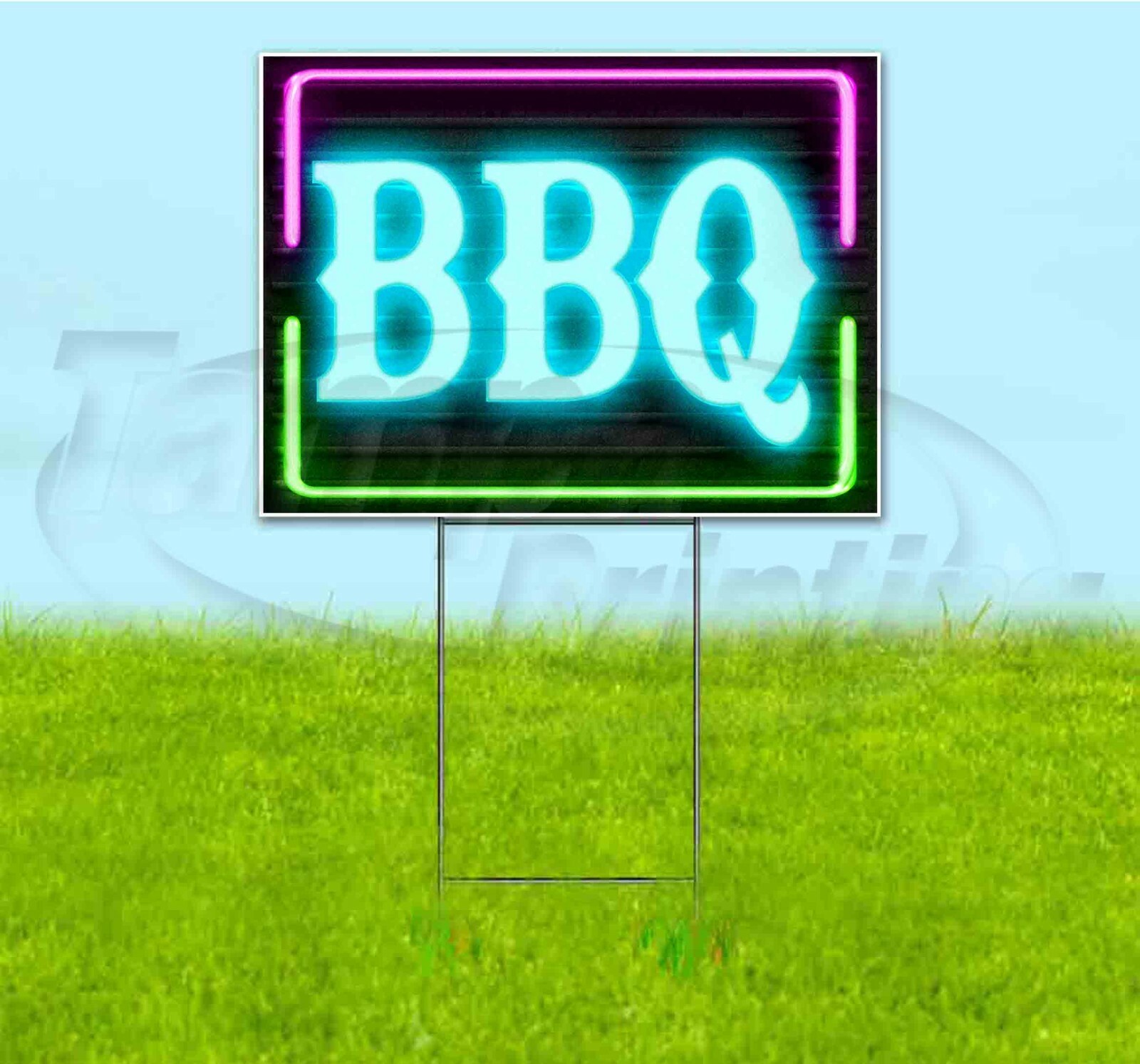 BBQ 18×24 Yard Sign WITH STAKE Corrugated Bandit USA BUSINESS NEON