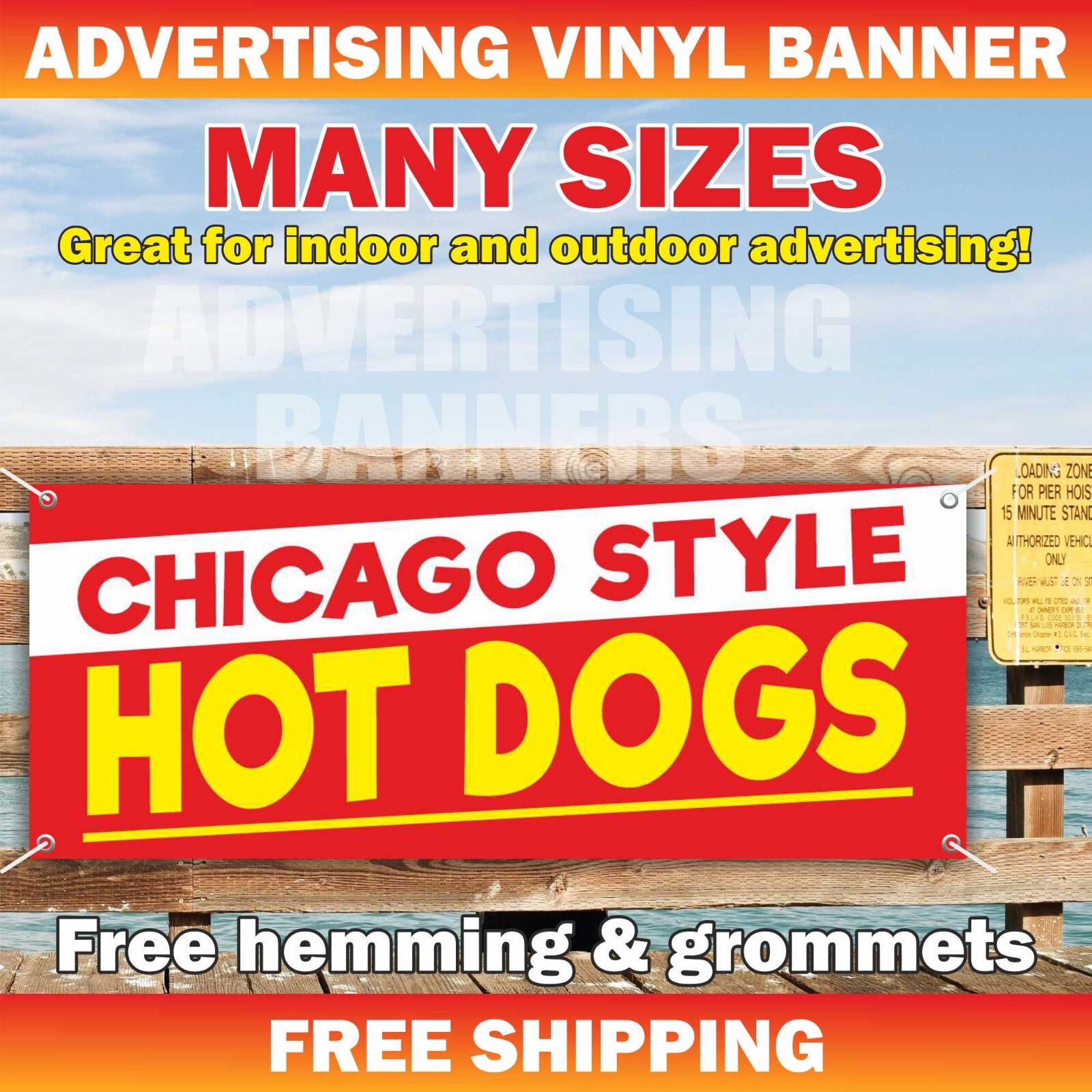 HOT DOGS CHICAGO STYLE Advertising Banner Vinyl Mesh Sign Street Food Sandwich