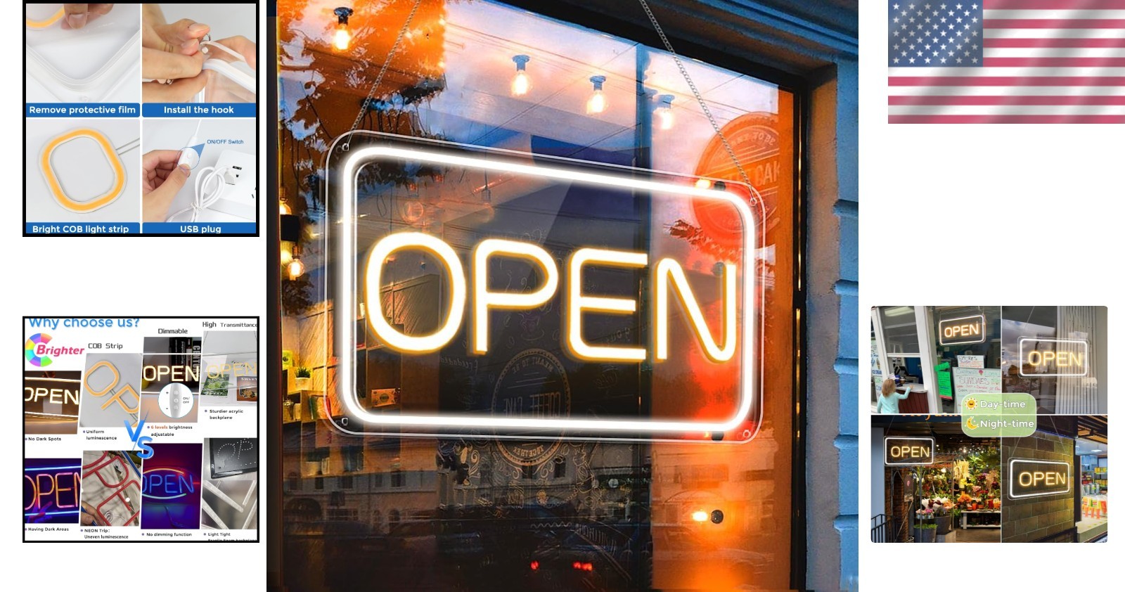 High-Quality Neon Open Sign 16&Prime; Landscape Yellow White Business Display