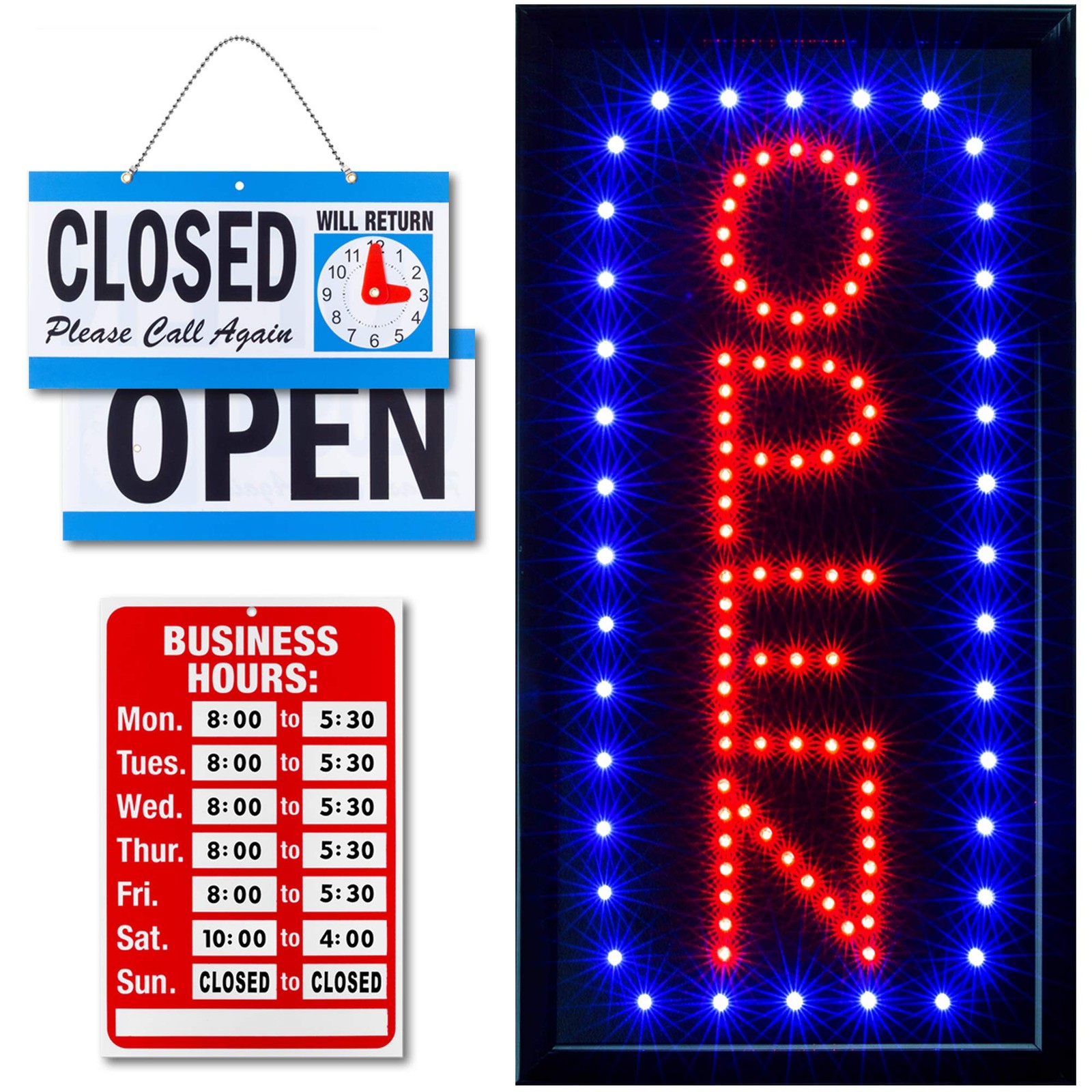 Neon Open Sign for Business: Vertical LED Sign with Flashing Mode for Stores – I