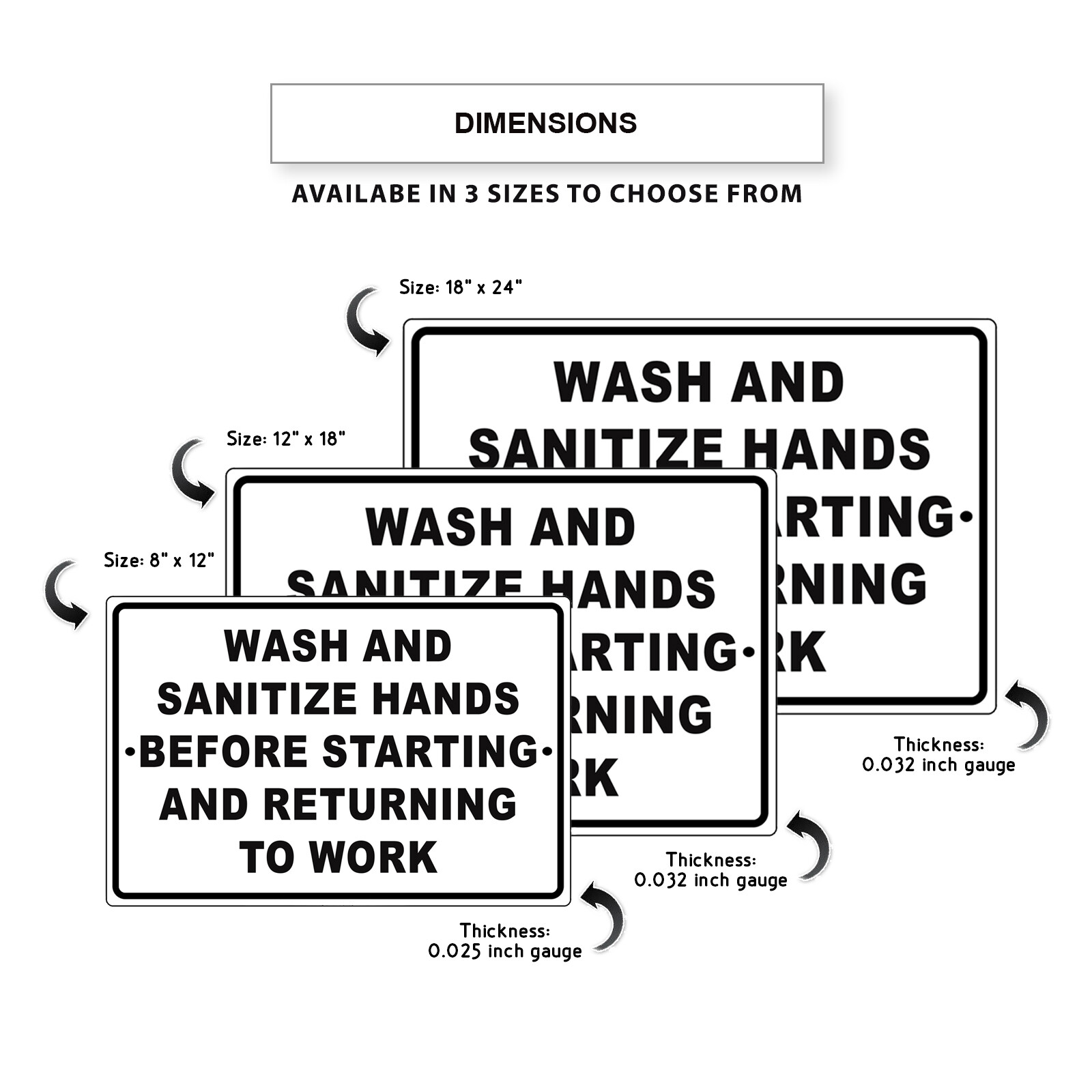 Wash/Sanitize Your Hands Before Starting & Returning To Work Aluminum Metal Sign