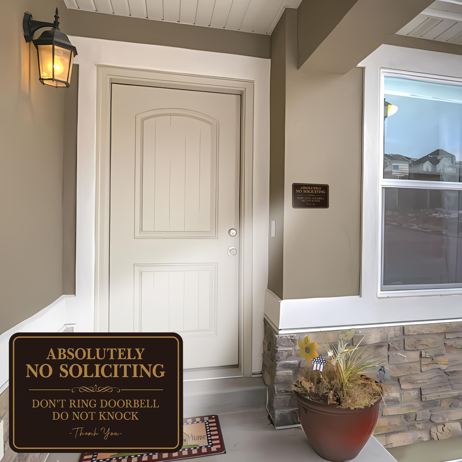 2PCS No Soliciting Sign for Front Door，SelfAdhesive Elegant Do Not Knock or R…
