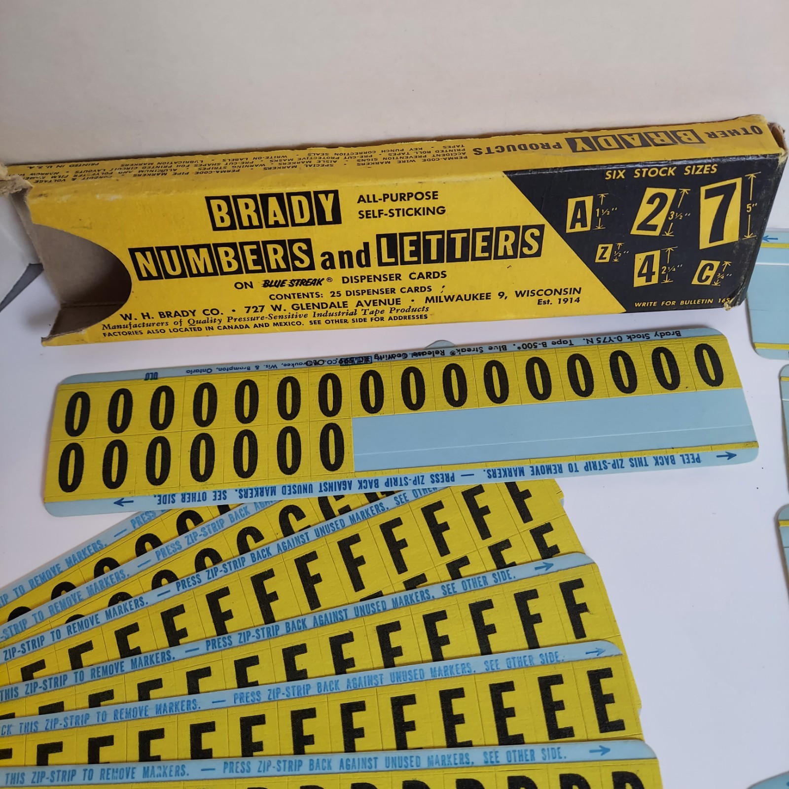 vintage Brady letters and numbers black on yelloe .75&Prime; y75 b-500