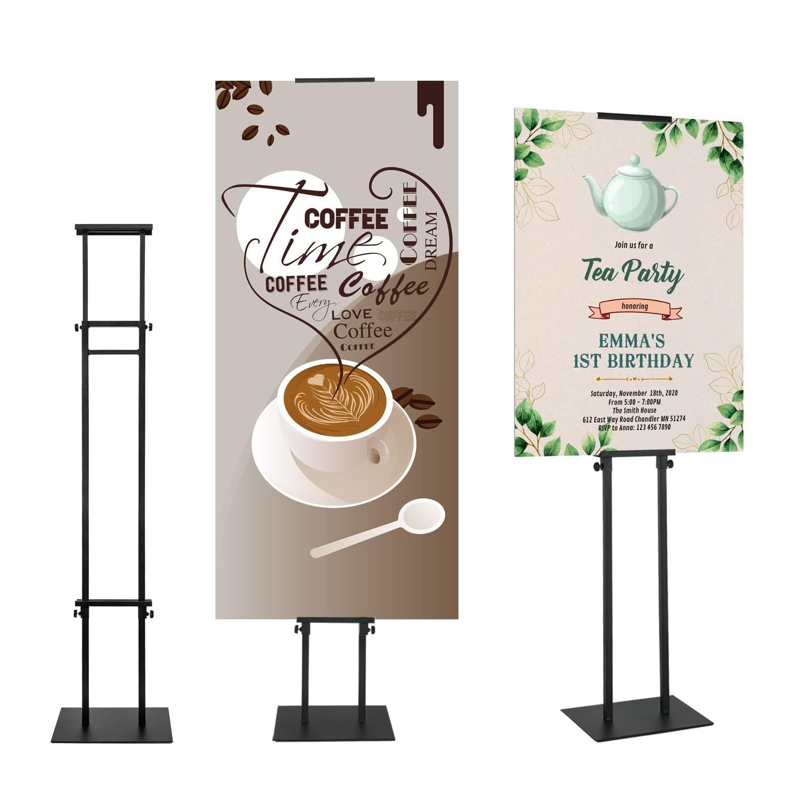 Black Pedestal Poster Sign Stand for Display, Adjustable Height Up to 80 Inch…