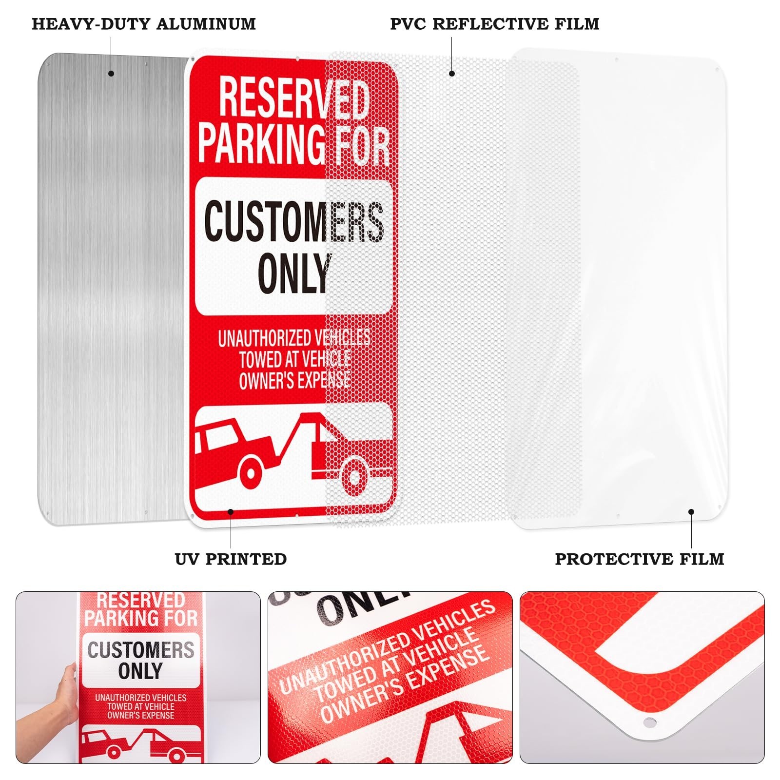Reflective 18&Prime;x12&Prime; Customer Parking Only Sign – 2 Pack, Rust-Free Metal, Pre-Dri