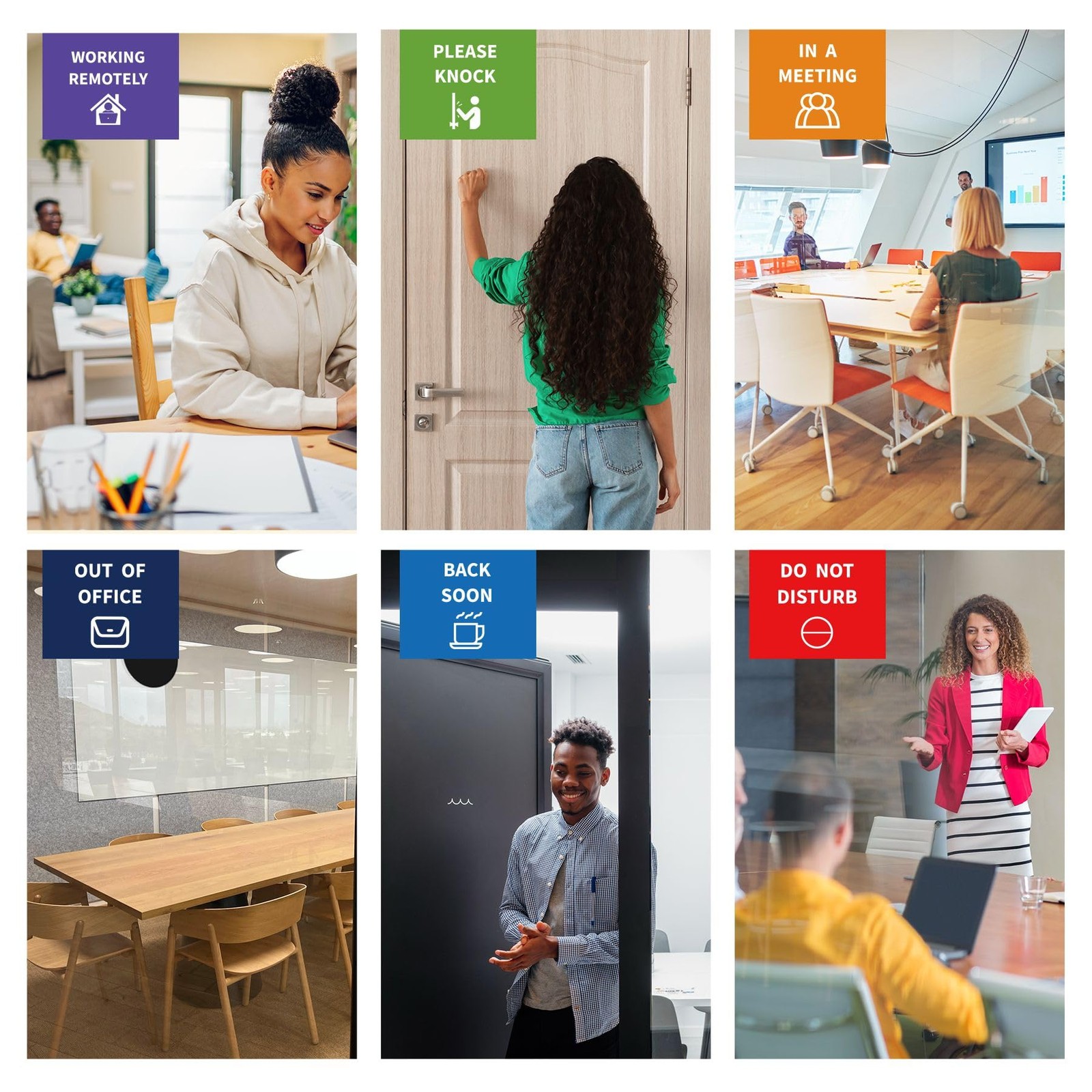 Office Door Signs-6 Options Door Signs -In A Meeting Sign/Out Of Office/Do No…