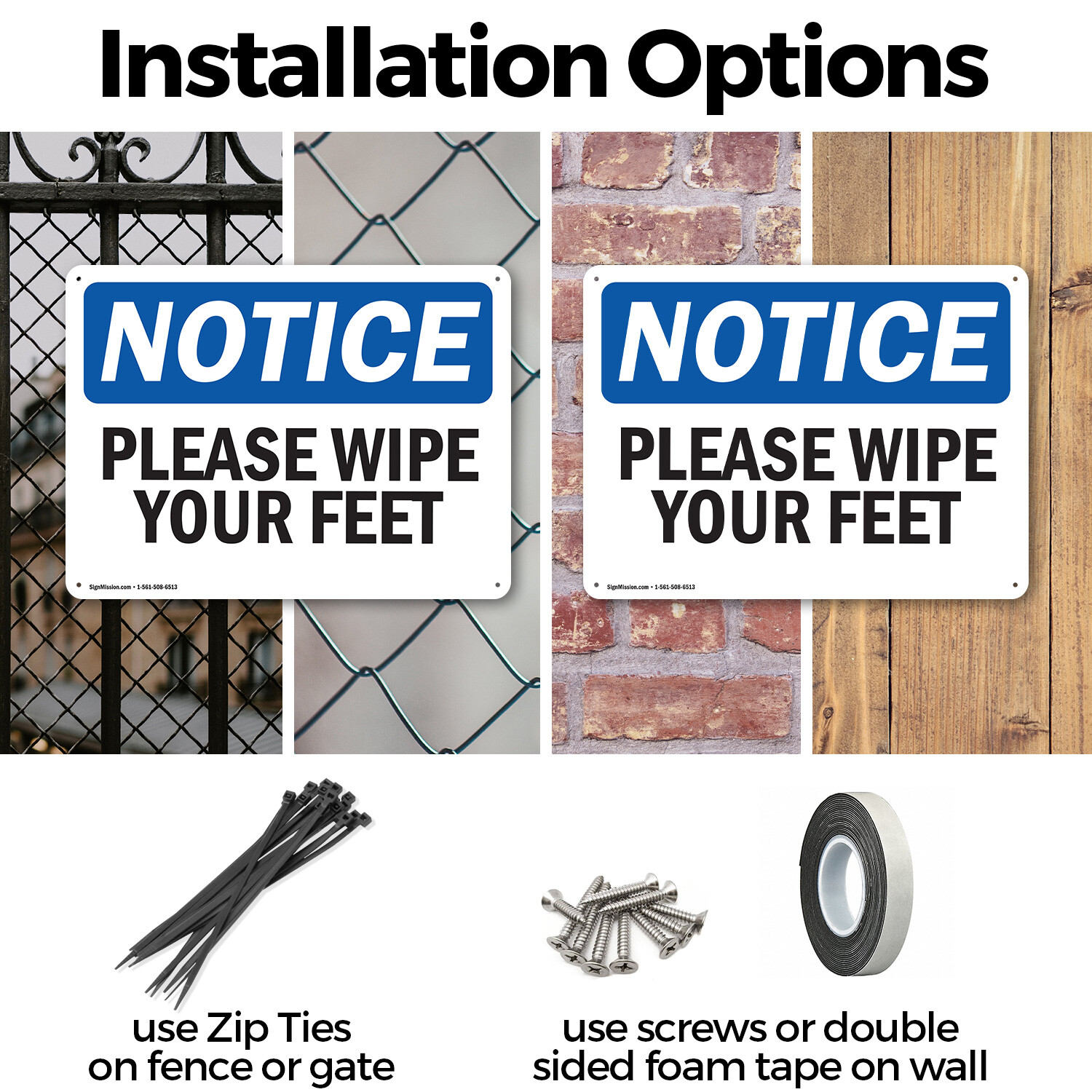 (2 Pack) Please Wipe Your Feet OSHA Notice Sign Decal Metal Plastic