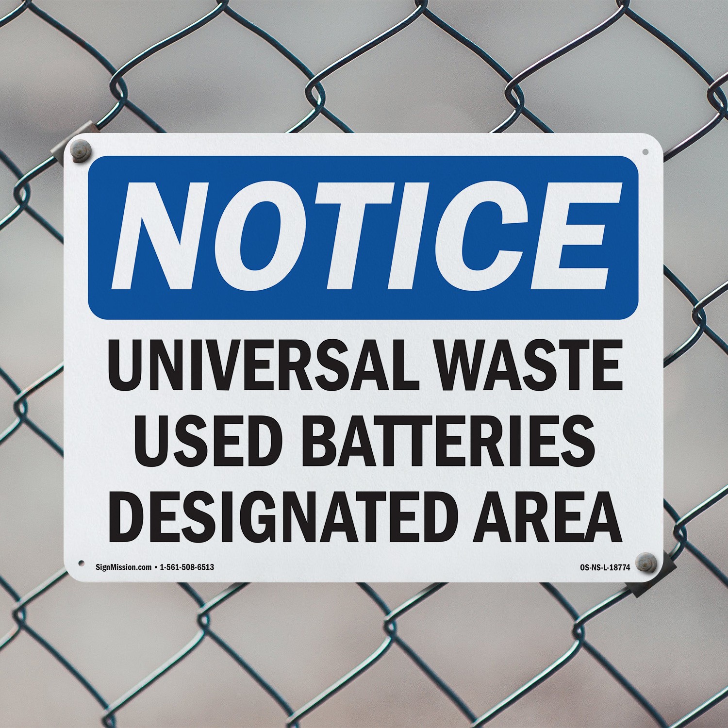 Universal Waste Used Batteries Designated Area OSHA Notice Sign – 5 or 10 Pack