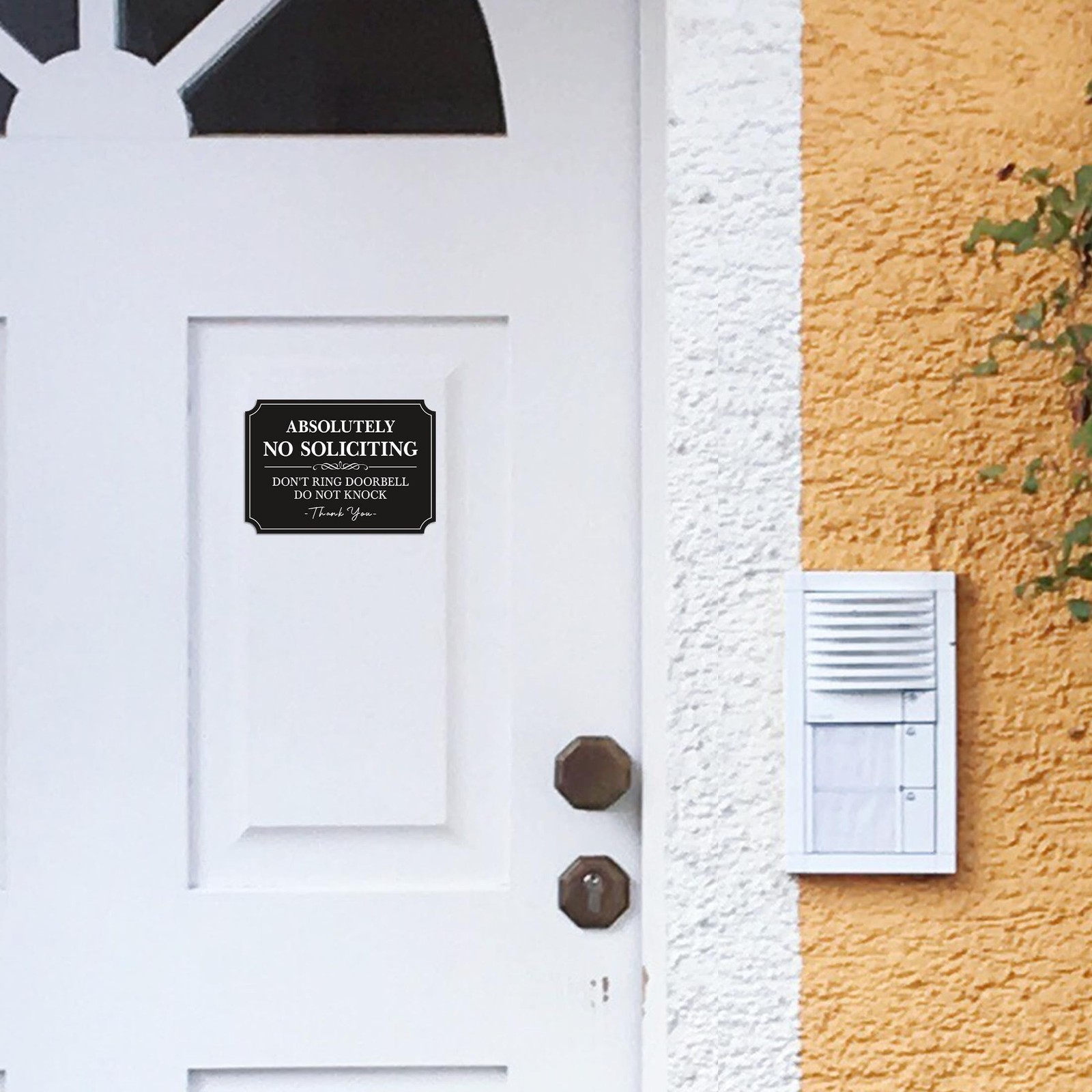 2PCS No Soliciting Sign for Front Door，Self-Adhesive Elegant No Solicitin
