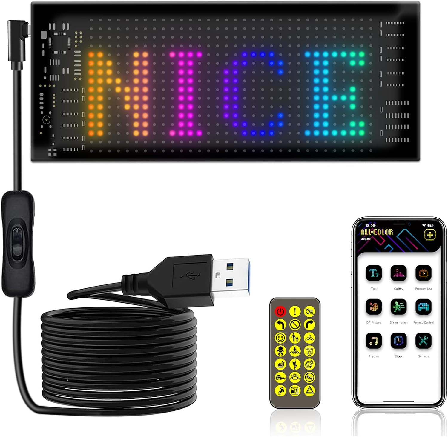 LED Car Sign, 7 »X3 » Flexible Smart Display Bluetooth APP Control Scrolling Bri