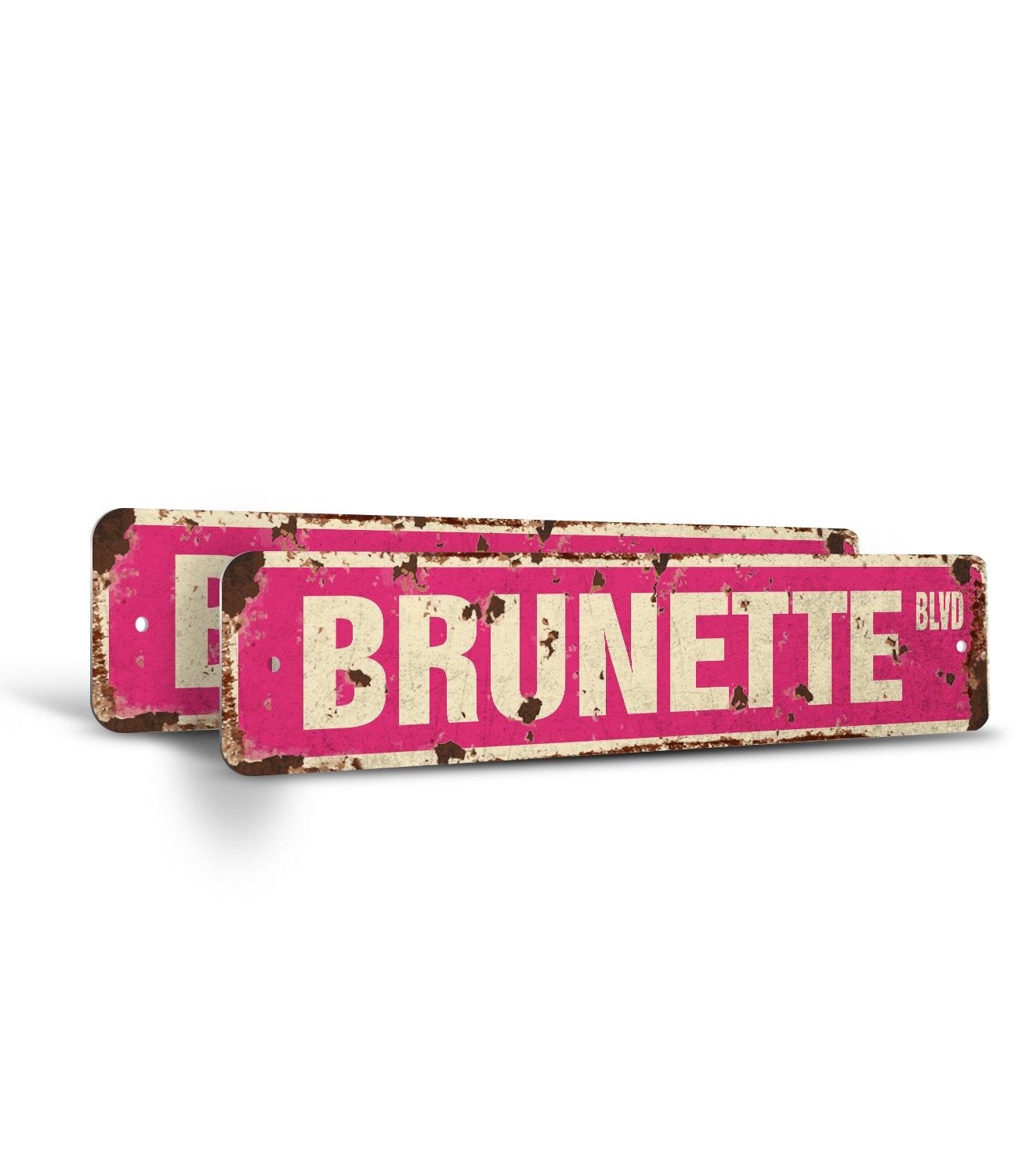 BRUNETTE Vintage Style Street Sign Plastic Metal hair brown locks funny