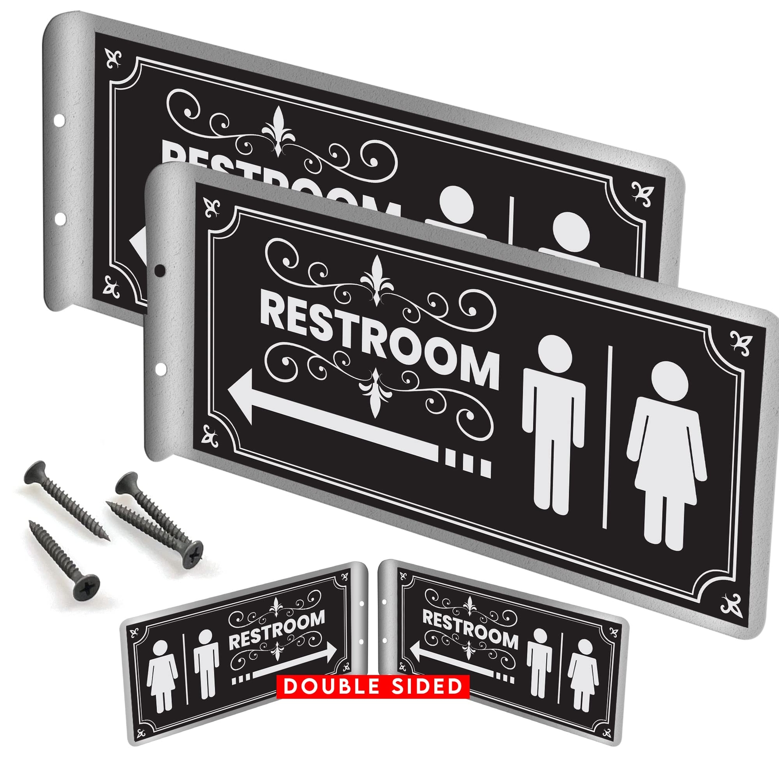 2 Pack Double Sided Aluminum Restroom Signs Metal Bathroom Signs 12&Prime;x5.5&Prime;