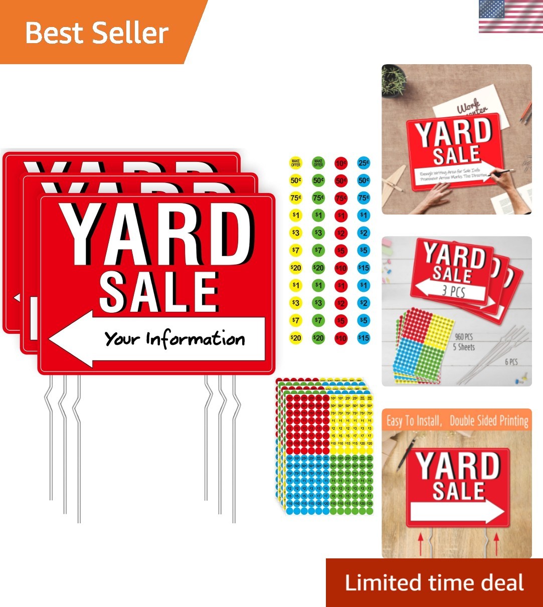 Ultimate Yard Sale Sign Kit: 3 Double-Sided Signs with 960 Price Labels Included