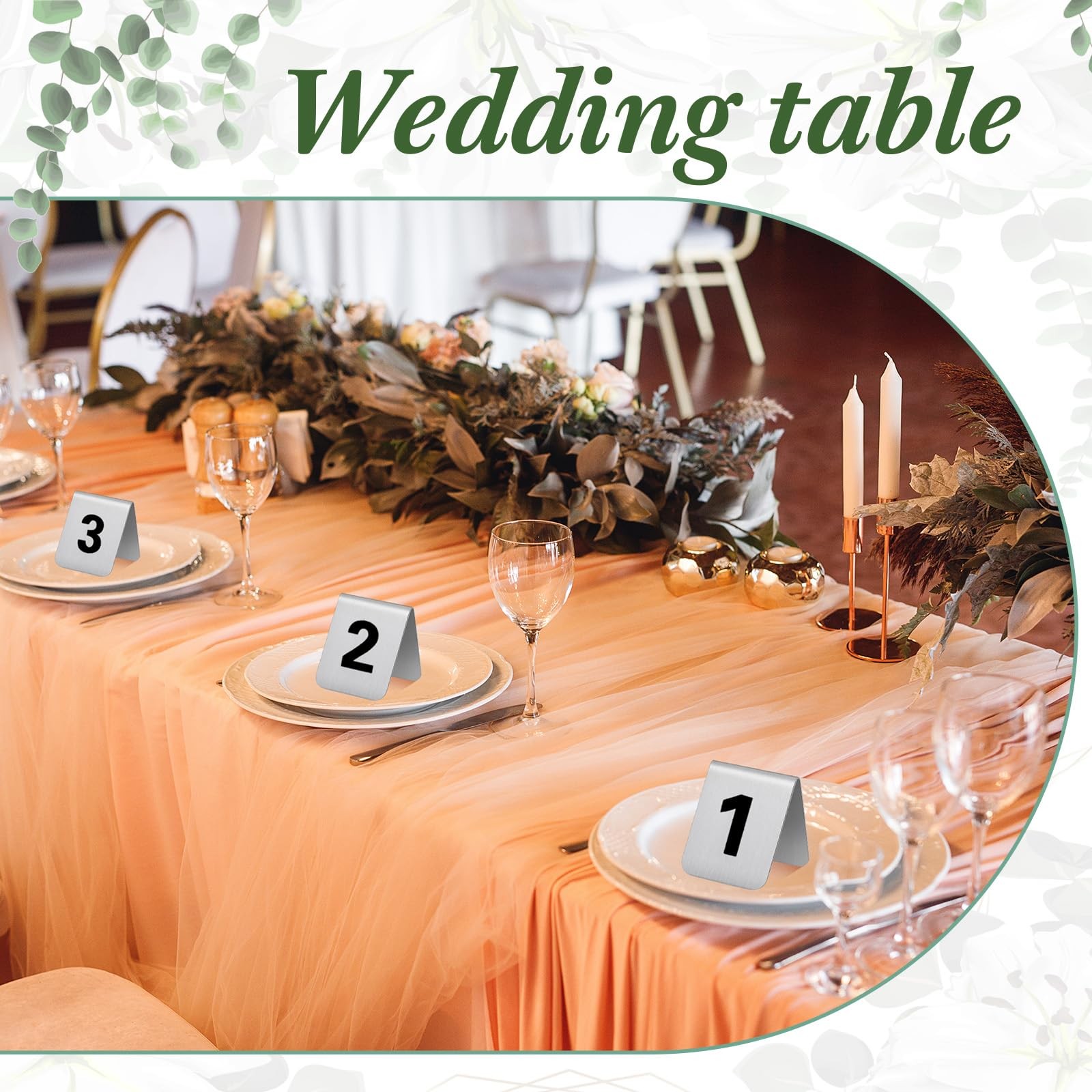 50 Pcs Stainless Steel Table Numbers 1-50 Tent Style 3.0 x 2.4 Inch Double Si…
