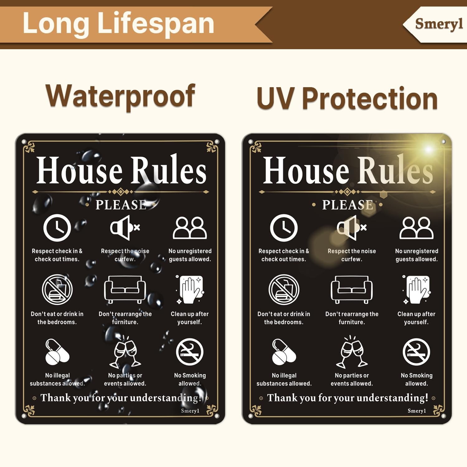 2 Pack 10×7 Inch Vacation Rental House Rules Signs Acrylic SelfAdhesive