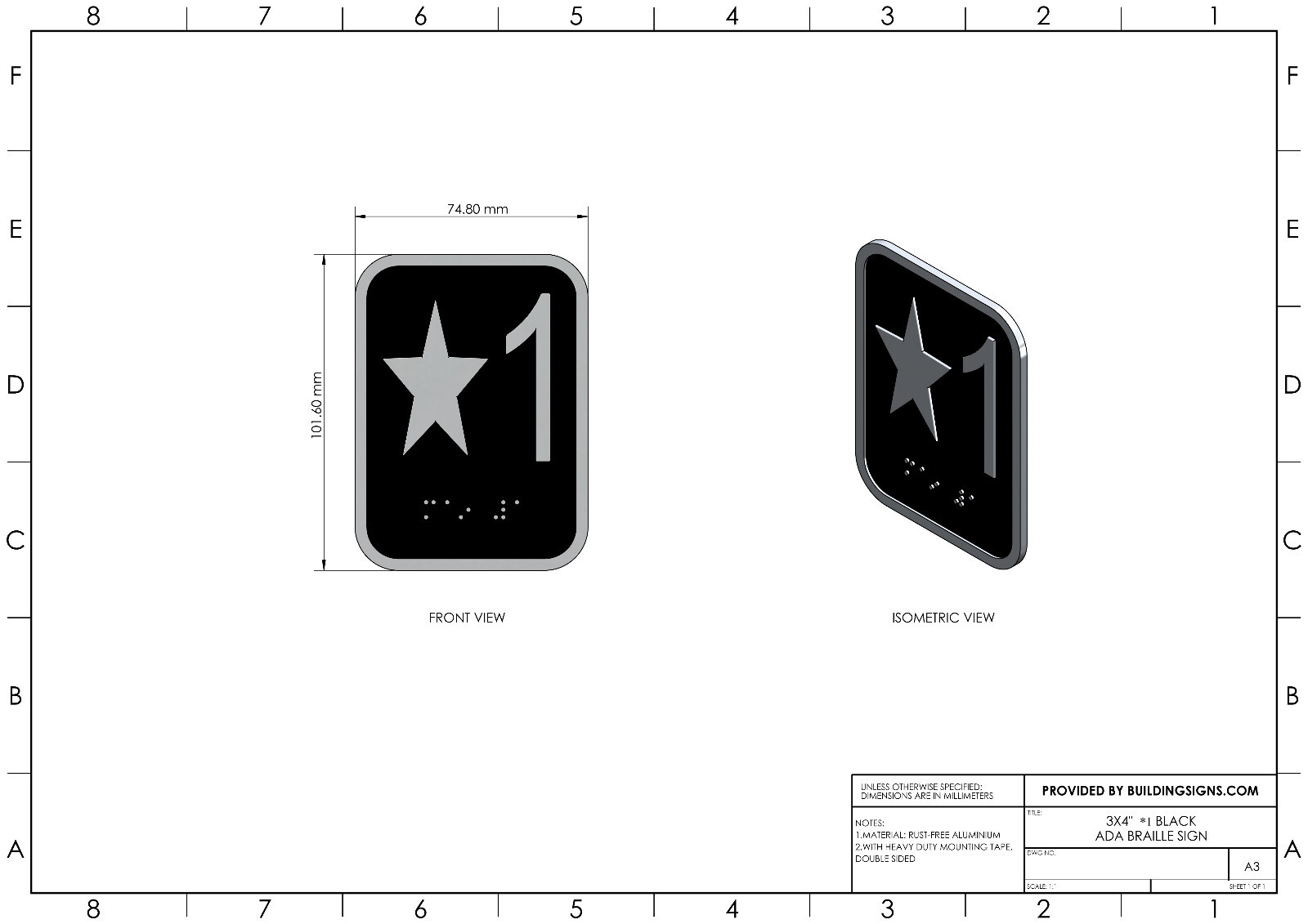 Elevator floor number Star 1 sign – Elevator Jamb Plate Star 1( 3×4 CAAST IRON)