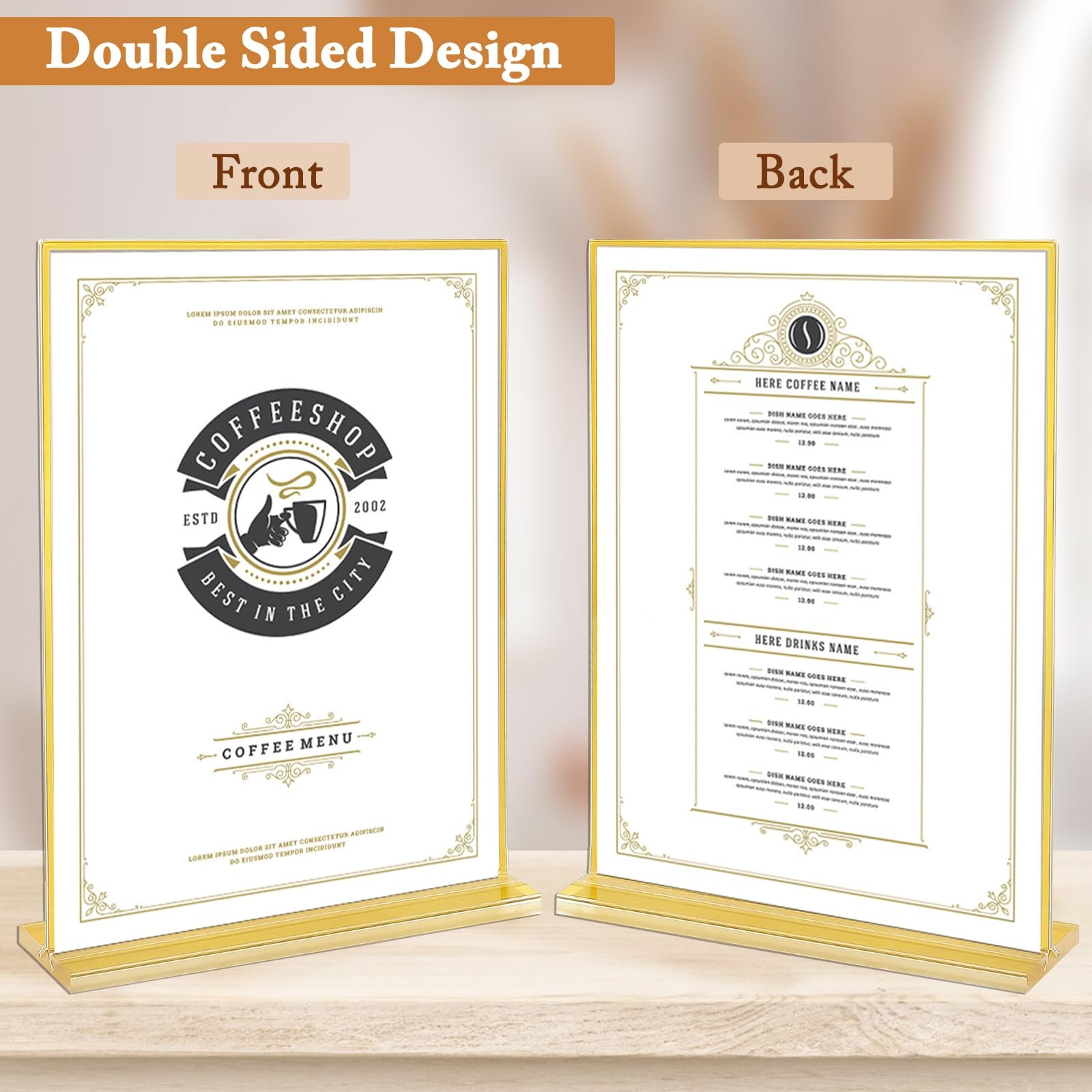 6 Pack 8.5×11 Inch Clear Acrylic Sign Holders, Double-Sided Gold Display Stan…