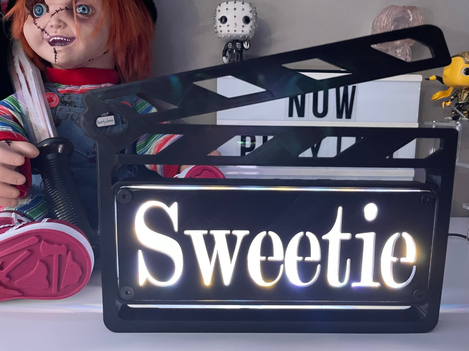 Custom MultiColor LED Clapboard Movie Sign With Remote – Add Any Name You Want,