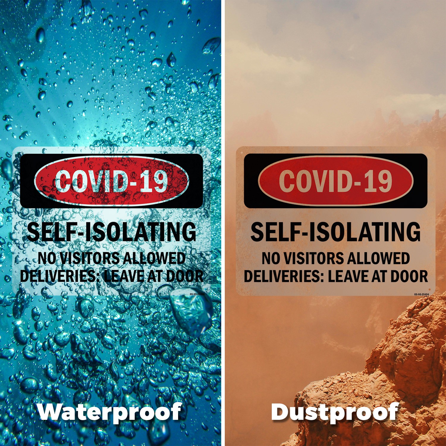 COVID-19 Self-isolating No Visitors Allowed Public Safety Sign, Decal 5/10 Pack
