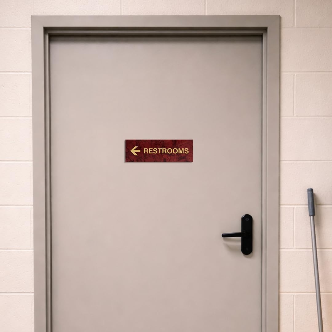 1 PC Basic Restrooms Left Arrow Directional Wall Door Sign Brushed Silver Fix