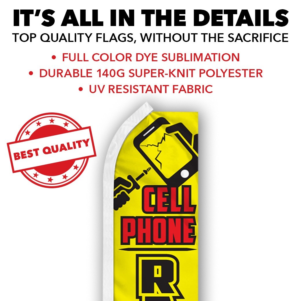 Cell Phone Repair Advertising Swooper Feather Flutter Flag YW/BLK